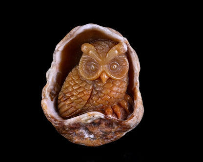 Nicedony 3.9" Chalcedony Hand Carved Crystal Owl Sculpture