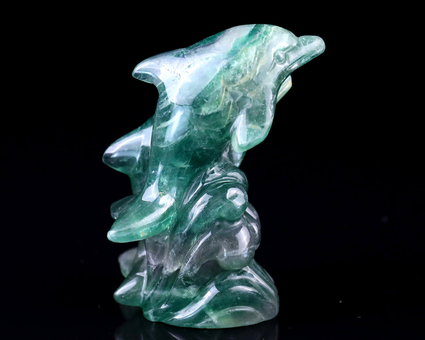 Nicedony 3.9" Fluorite Hand Carved Crystal Dolphins Sculpture - View 3