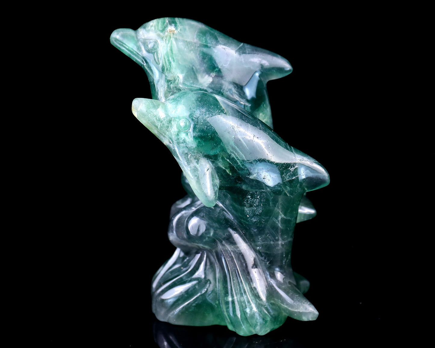 Nicedony 3.9" Fluorite Hand Carved Crystal Dolphins Sculpture - View 4