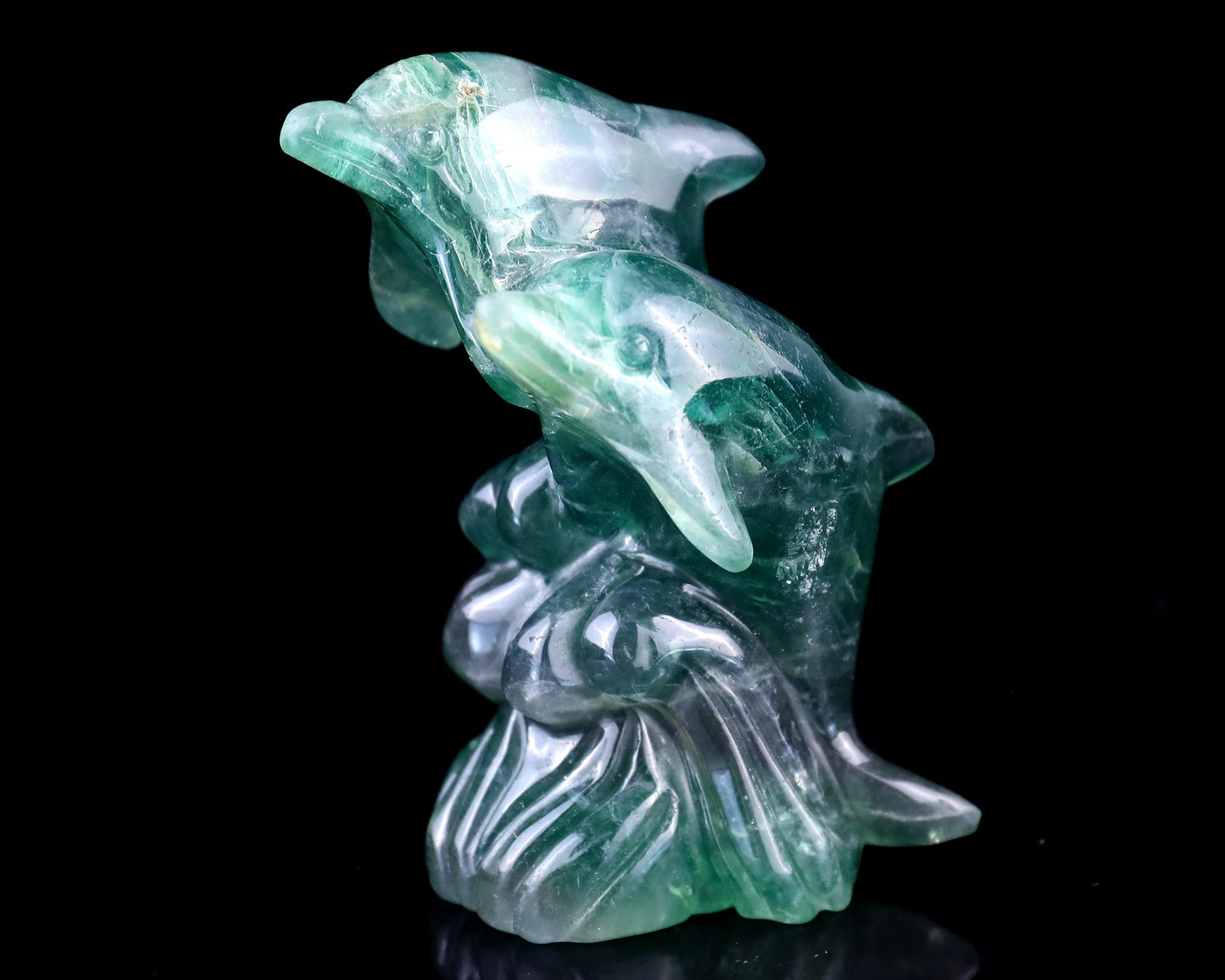 Nicedony 3.9" Fluorite Hand Carved Crystal Dolphins Sculpture - View 7
