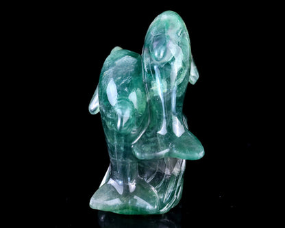 Nicedony 3.9" Fluorite Hand Carved Crystal Dolphins Sculpture - View 5