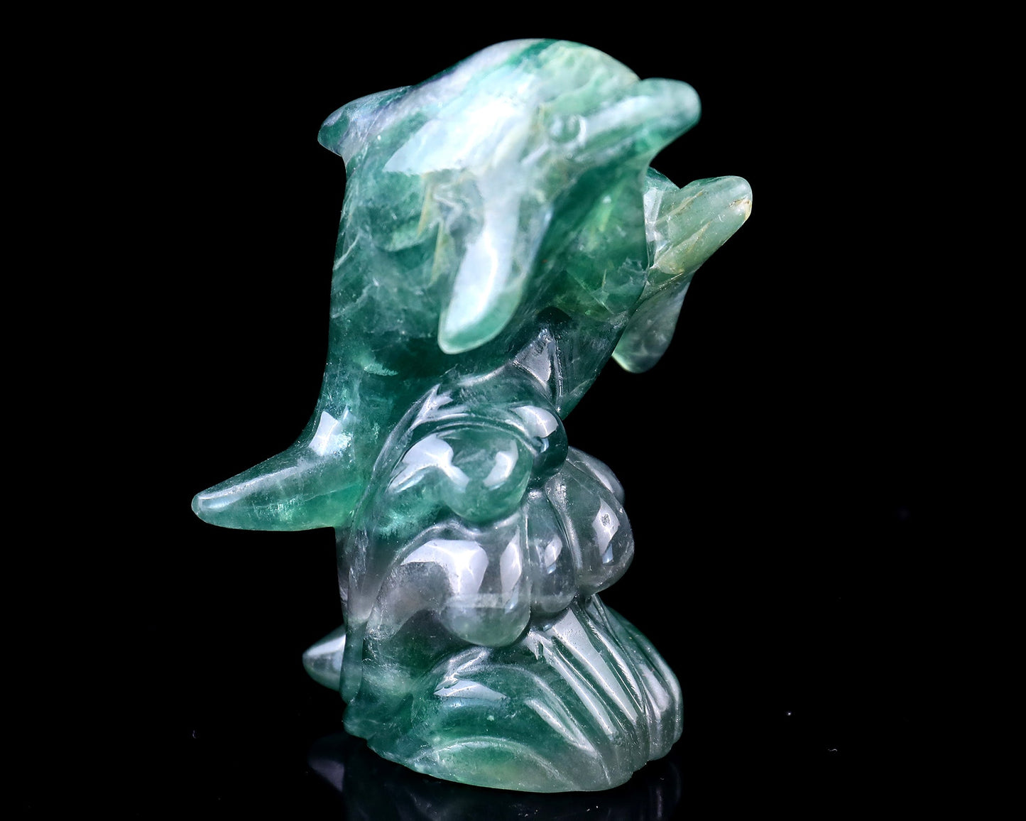 Nicedony 3.9" Fluorite Hand Carved Crystal Dolphins Sculpture