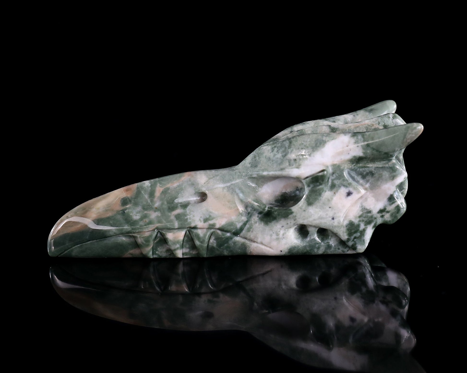 Nicedony 3.9" Jiulong Jade Hand Carved Phoenix Skull Sculpture - View 8