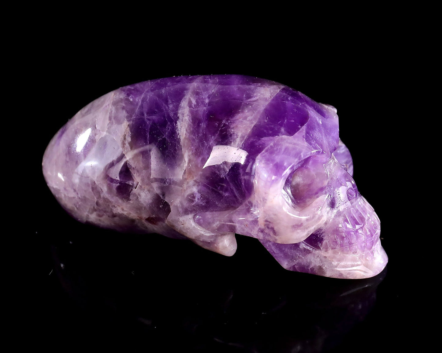 Nicedony 3.9” Amethyst Hand Carved Elongated Mayan Alien Skull - View 14