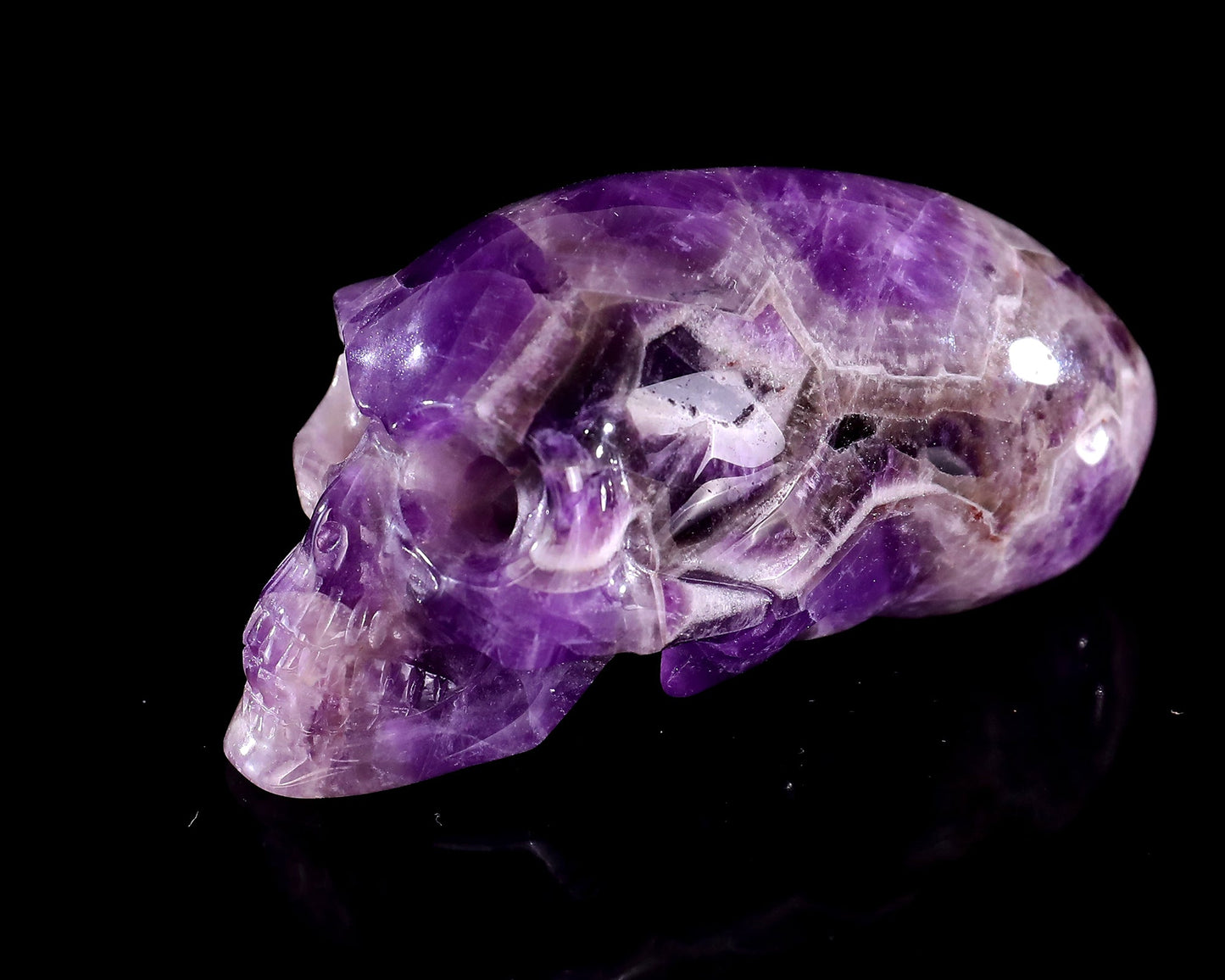 Nicedony 3.9” Amethyst Hand Carved Elongated Mayan Alien Skull - View 18