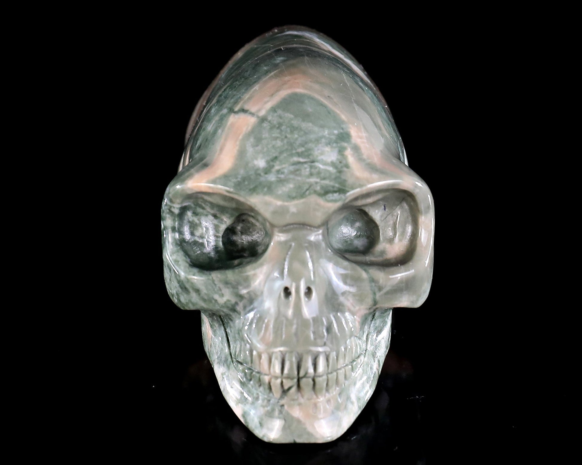 Nicedony 3.9” Jiulong Jade Hand Carved Elongated Mayan Alien Skull - #3100886