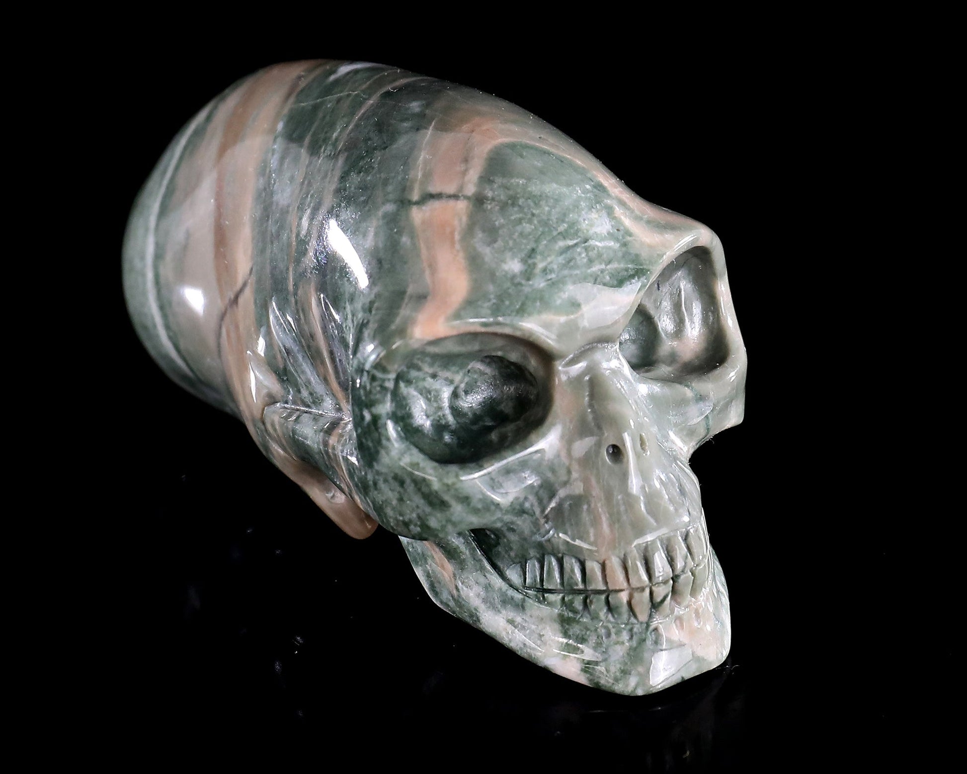 Nicedony 3.9” Jiulong Jade Hand Carved Elongated Mayan Alien Skull - #3100884
