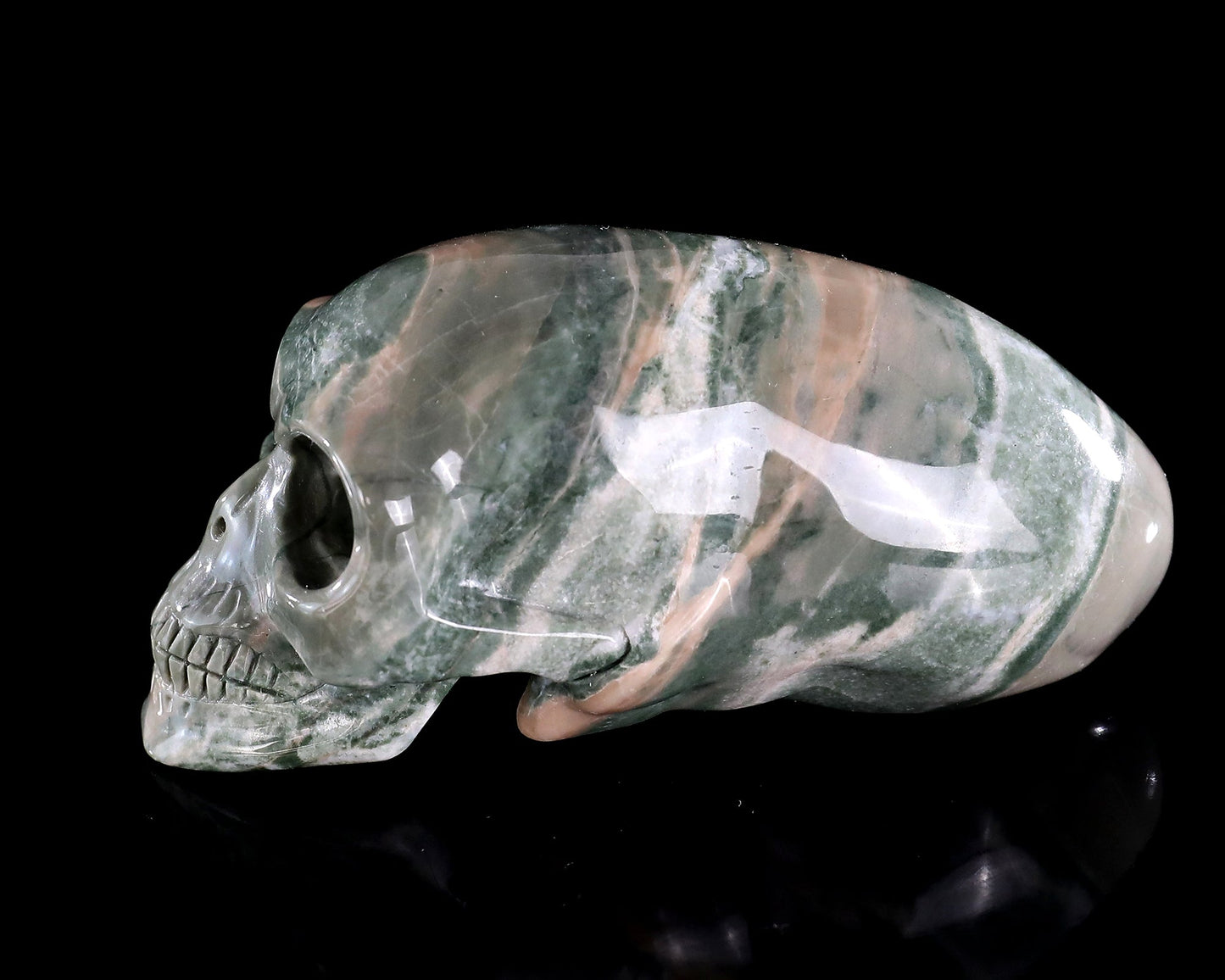 Nicedony 3.9” Jiulong Jade Hand Carved Elongated Mayan Alien Skull - View 7