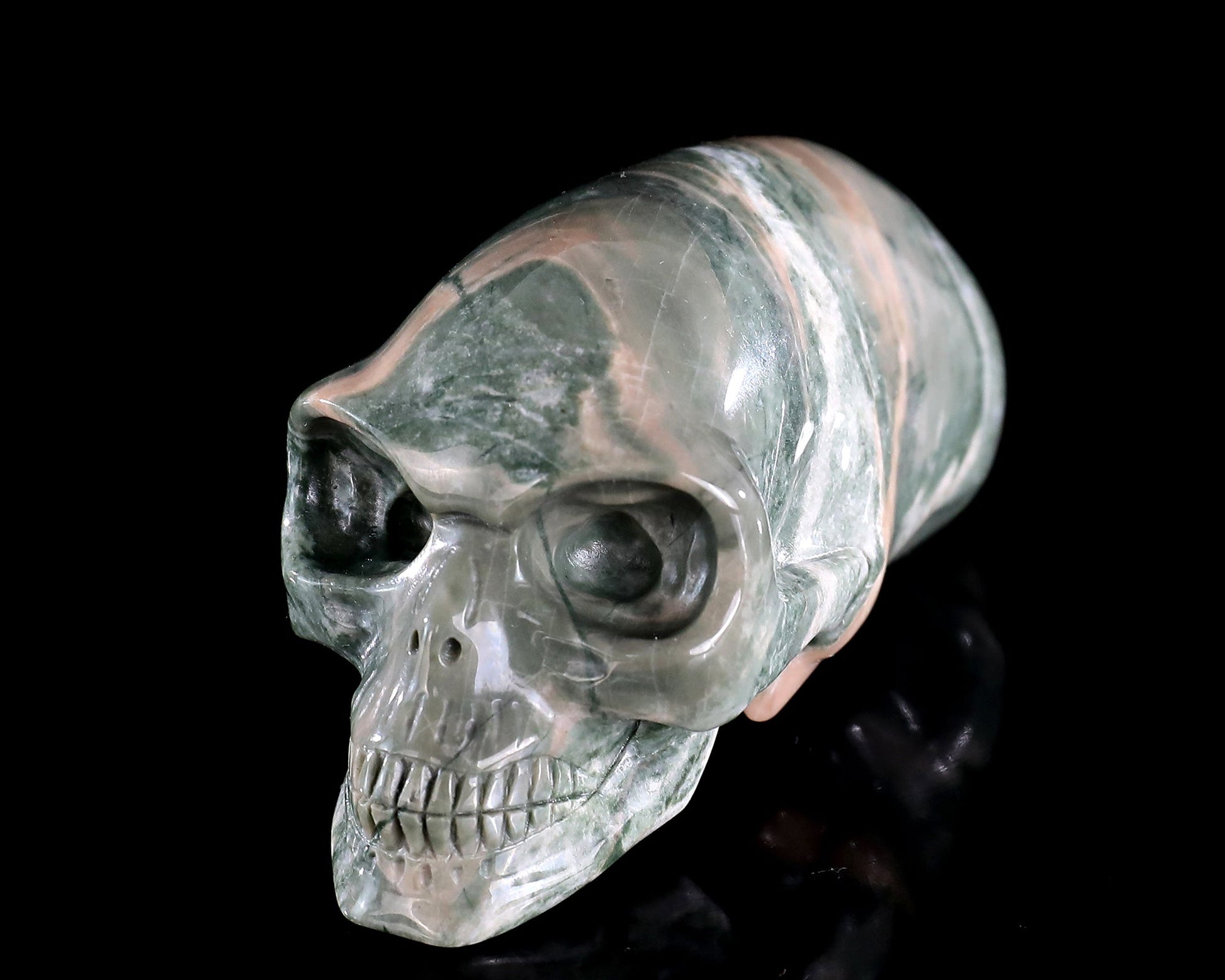 Nicedony 3.9” Jiulong Jade Hand Carved Elongated Mayan Alien Skull - View 8