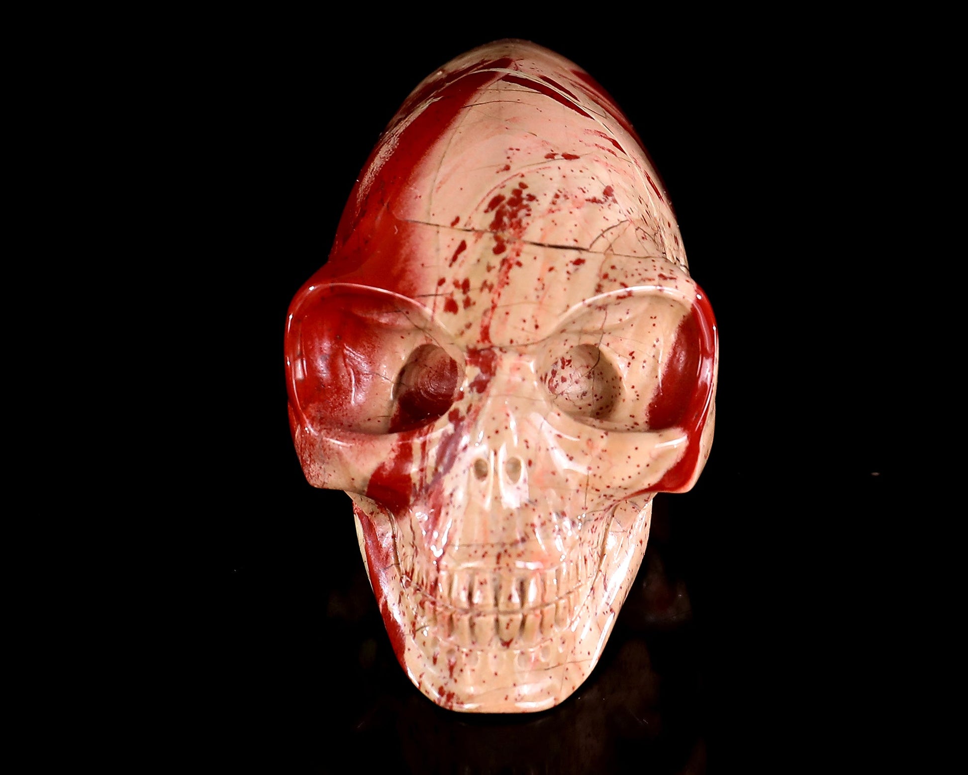 Nicedony 3.9” Red Jasper Hand Carved Elongated Mayan Alien Skull - #3100931