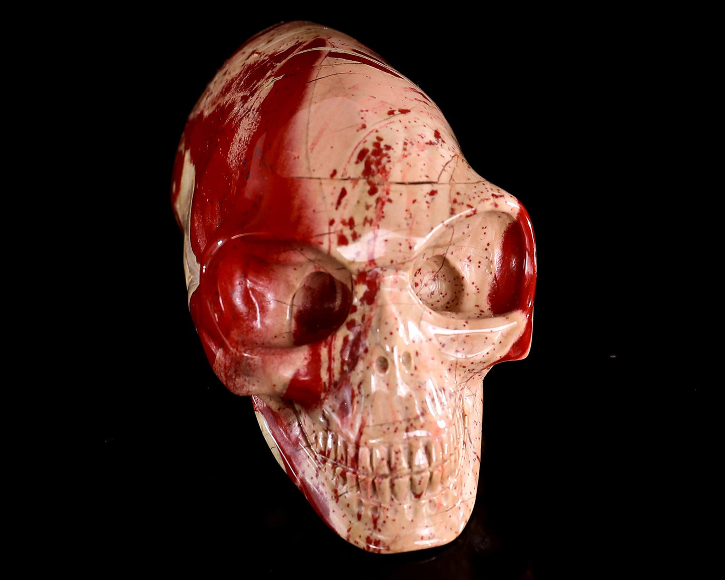 Nicedony 3.9” Red Jasper Hand Carved Elongated Mayan Alien Skull - #3100929
