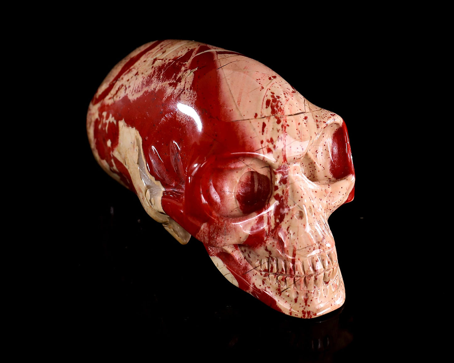 Nicedony 3.9” Red Jasper Hand Carved Elongated Mayan Alien Skull - #3100927