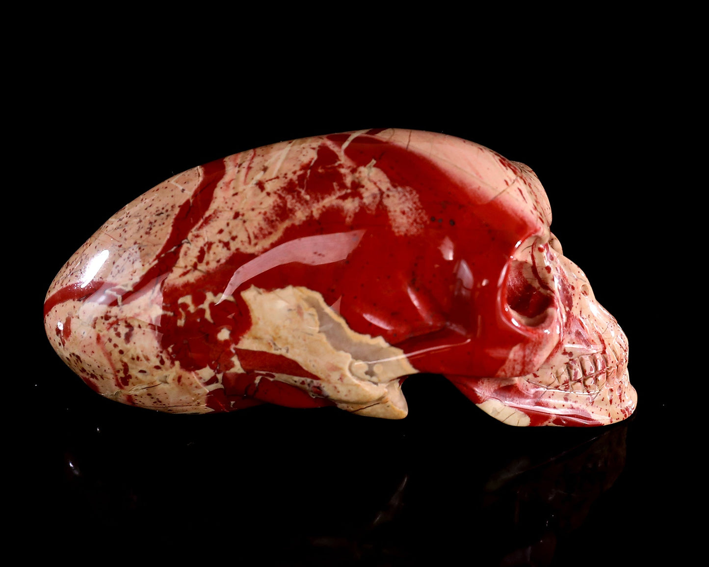 Nicedony 3.9” Red Jasper Hand Carved Elongated Mayan Alien Skull - View 5