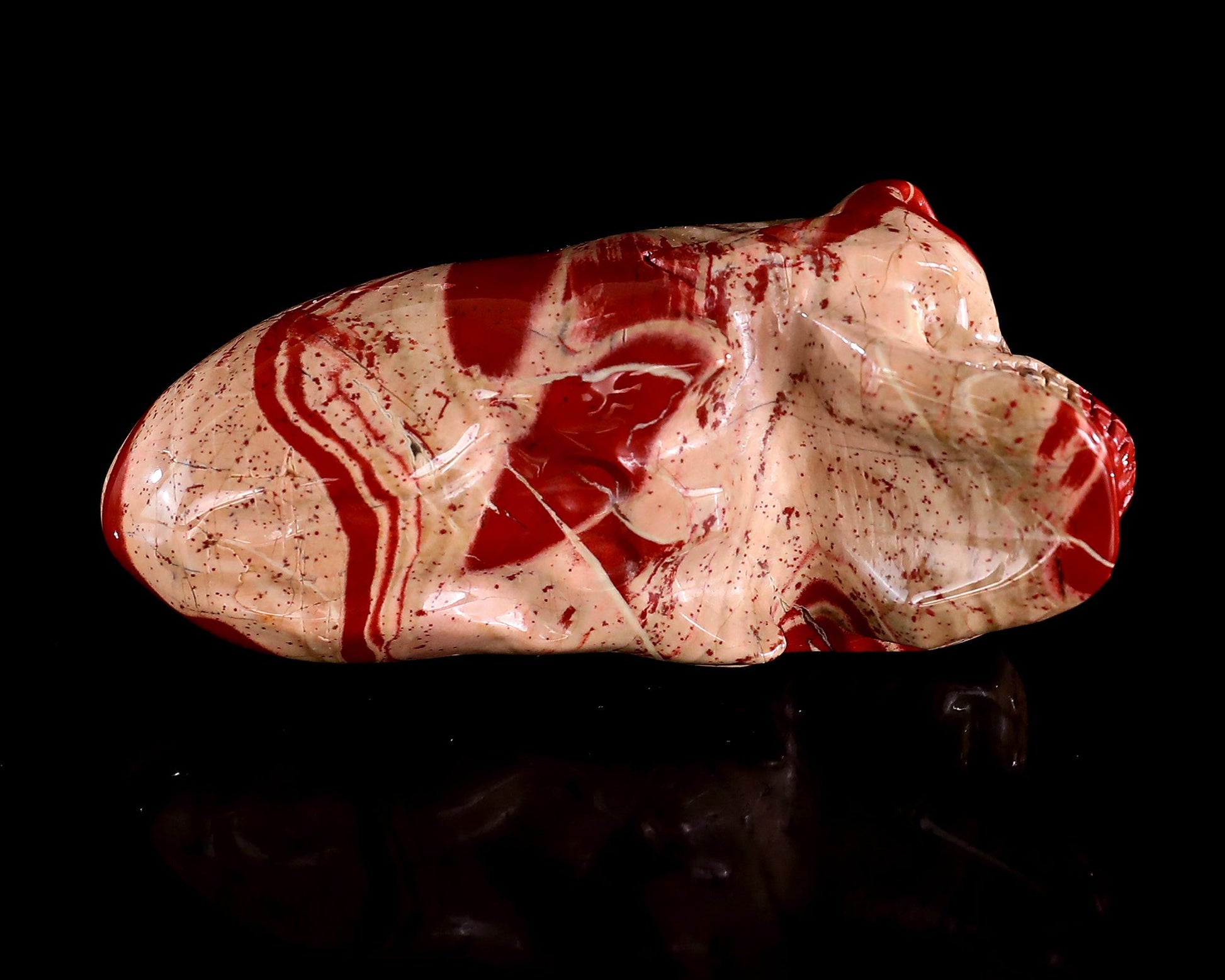 Nicedony 3.9” Red Jasper Hand Carved Elongated Mayan Alien Skull - View 30