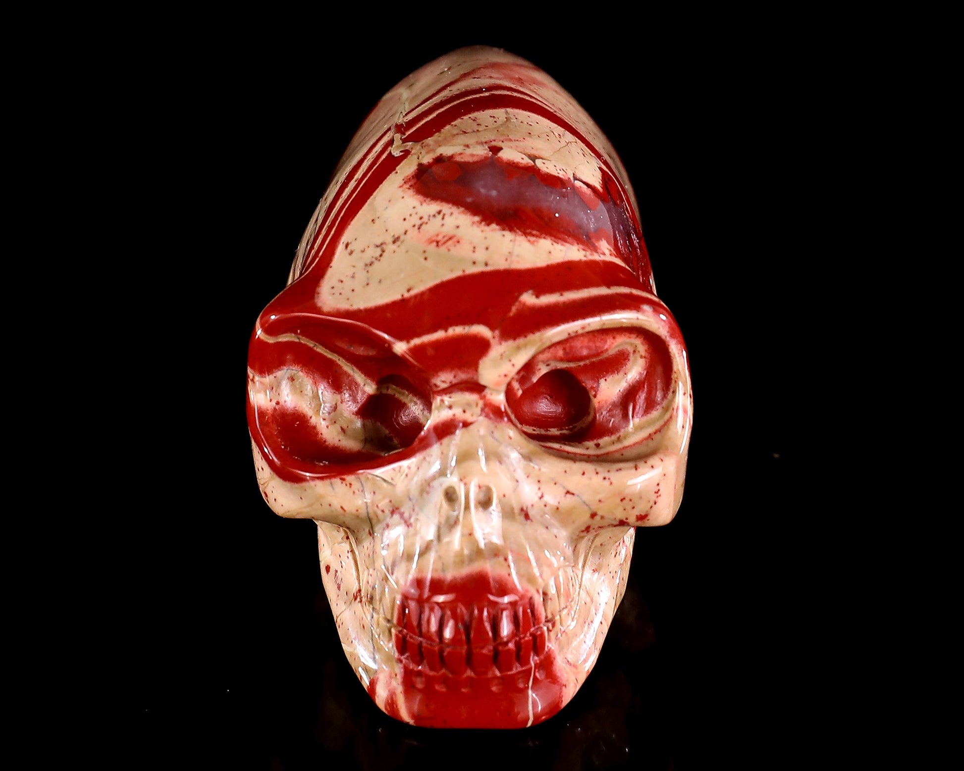 Nicedony 3.9” Red Jasper Hand Carved Elongated Mayan Alien Skull - View 23