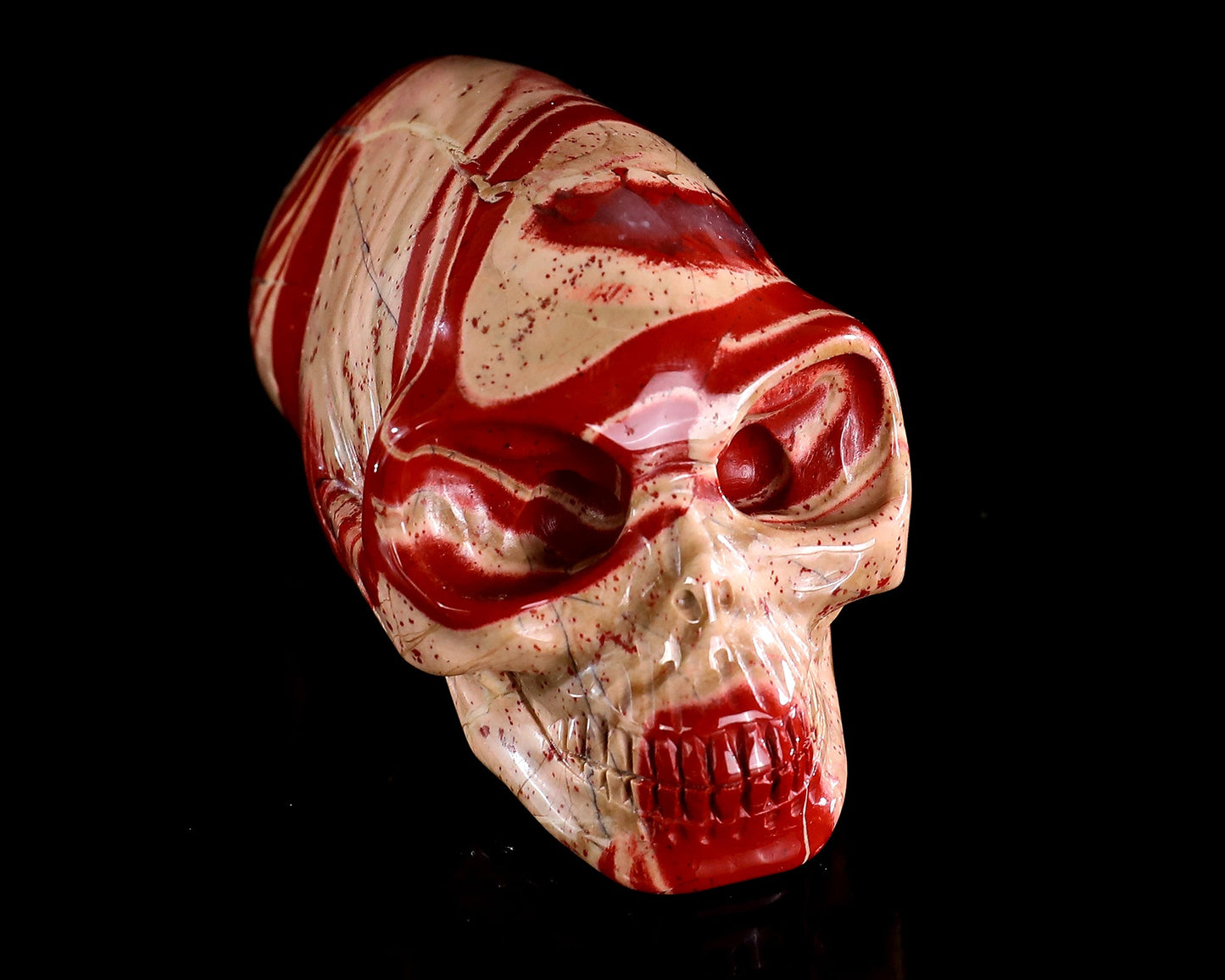 Nicedony 3.9” Red Jasper Hand Carved Elongated Mayan Alien Skull - View 24