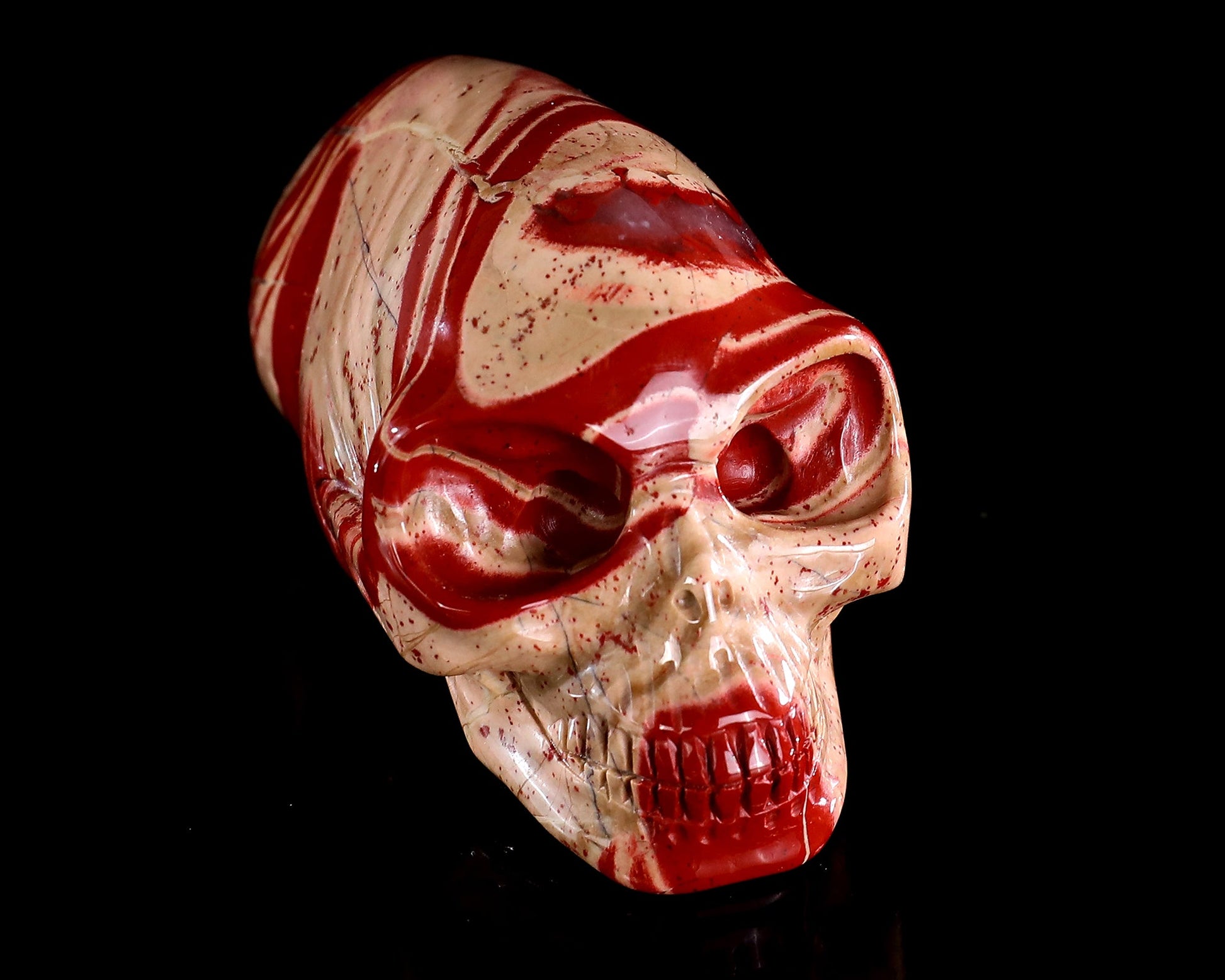 Nicedony 3.9” Red Jasper Hand Carved Elongated Mayan Alien Skull - View 24