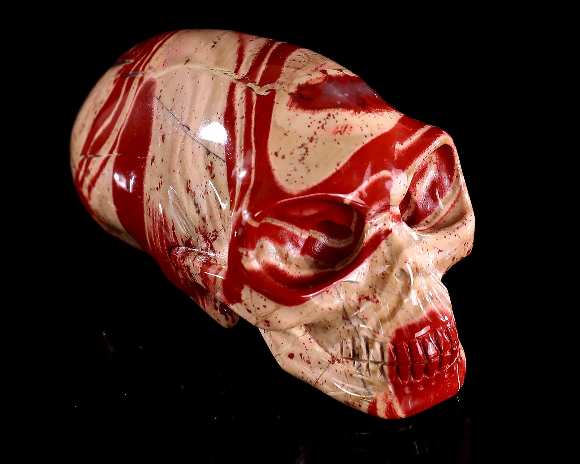 Nicedony 3.9” Red Jasper Hand Carved Elongated Mayan Alien Skull - View 22