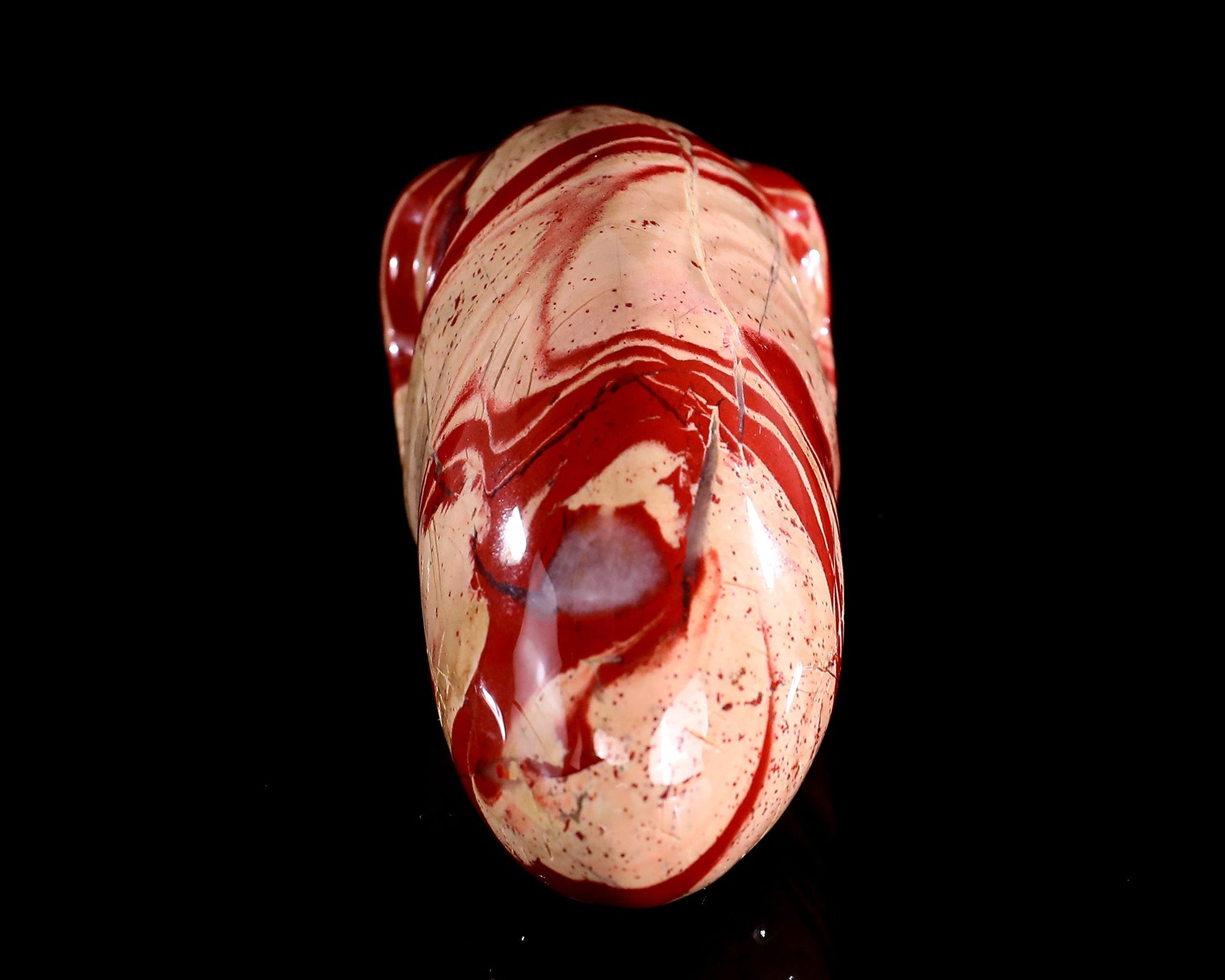 Nicedony 3.9” Red Jasper Hand Carved Elongated Mayan Alien Skull - View 26