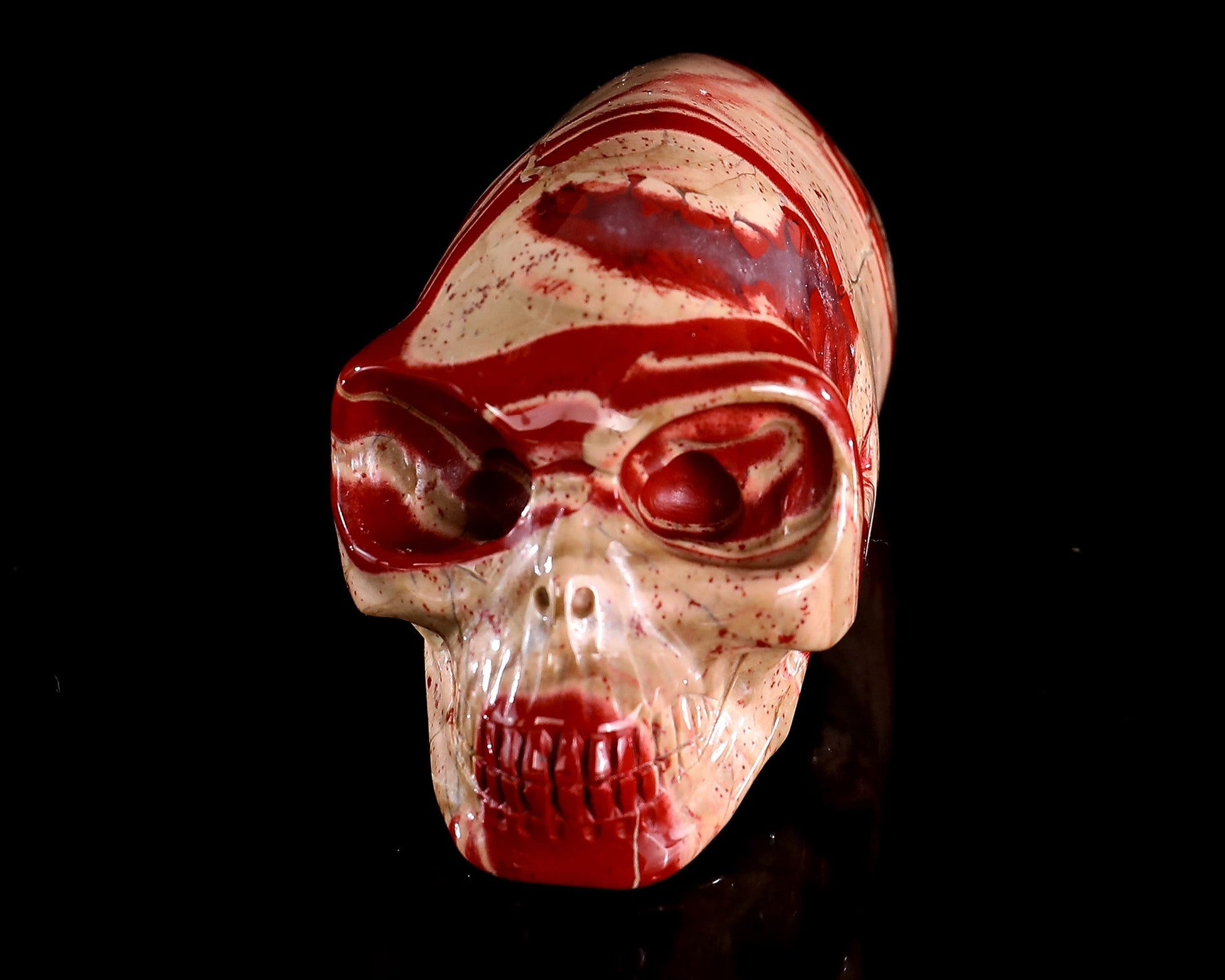 Nicedony 3.9” Red Jasper Hand Carved Elongated Mayan Alien Skull - View 29