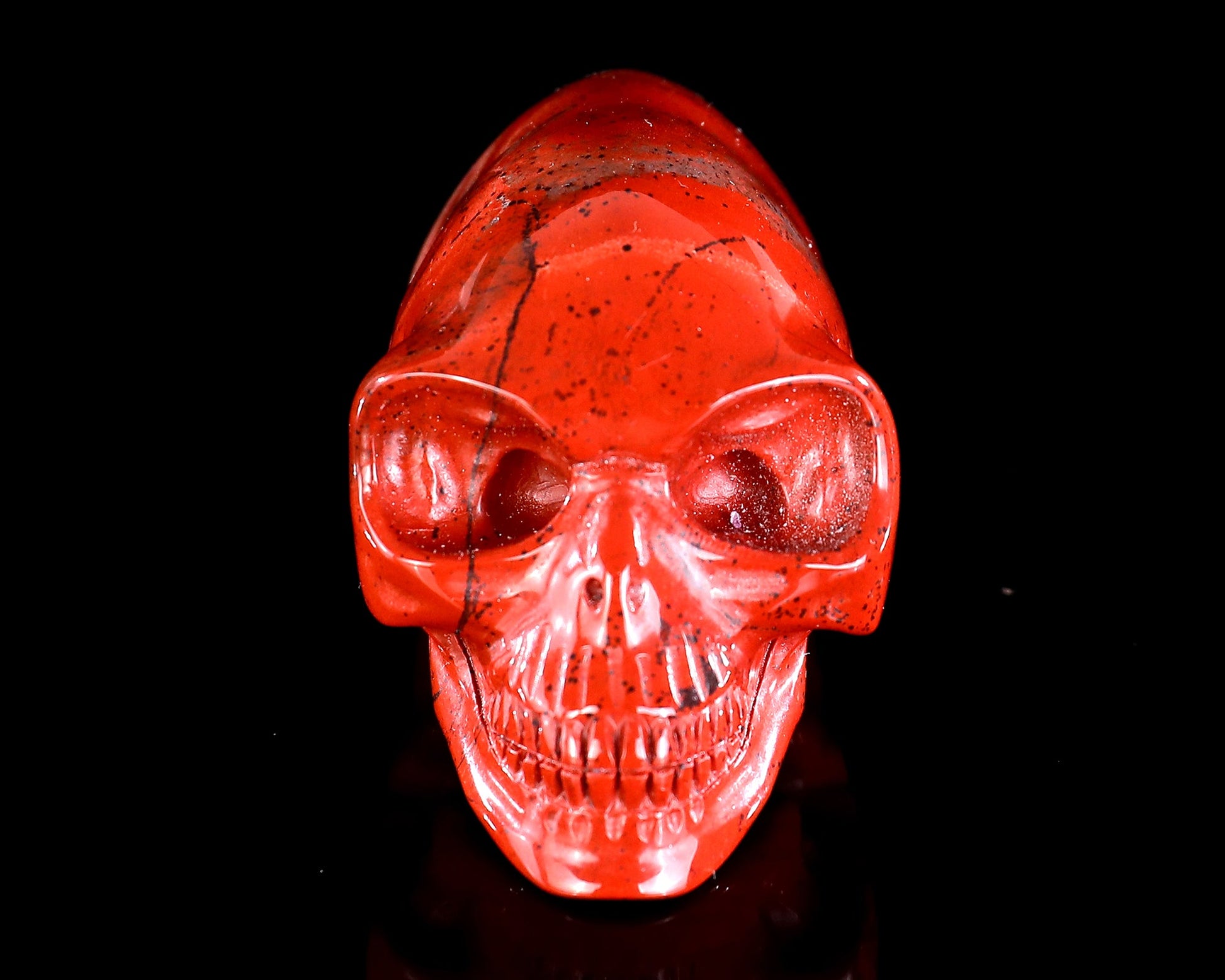 Nicedony 3.9” Red Jasper Hand Carved Elongated Mayan Alien Skull - View 12