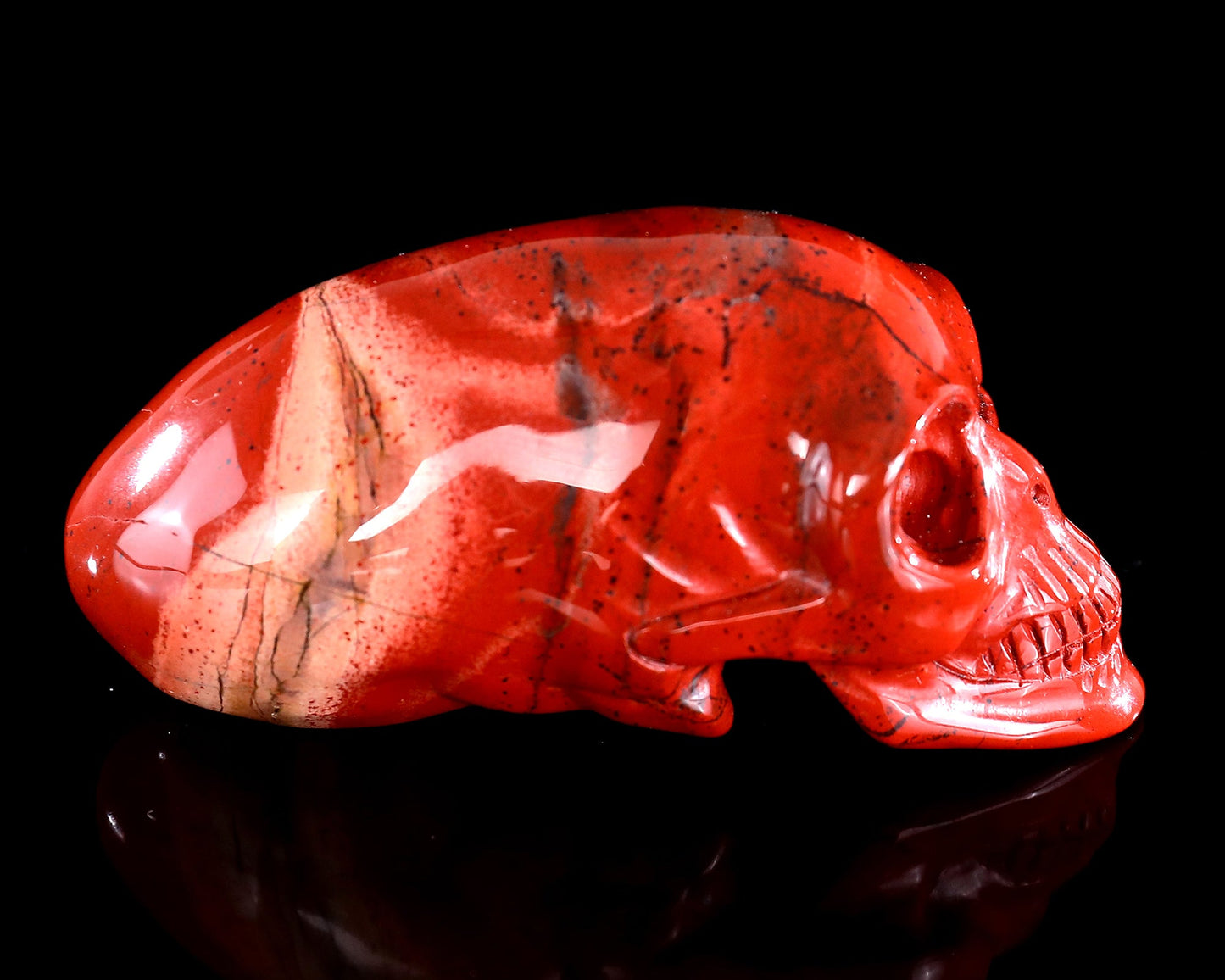 Nicedony 3.9” Red Jasper Hand Carved Elongated Mayan Alien Skull - View 15