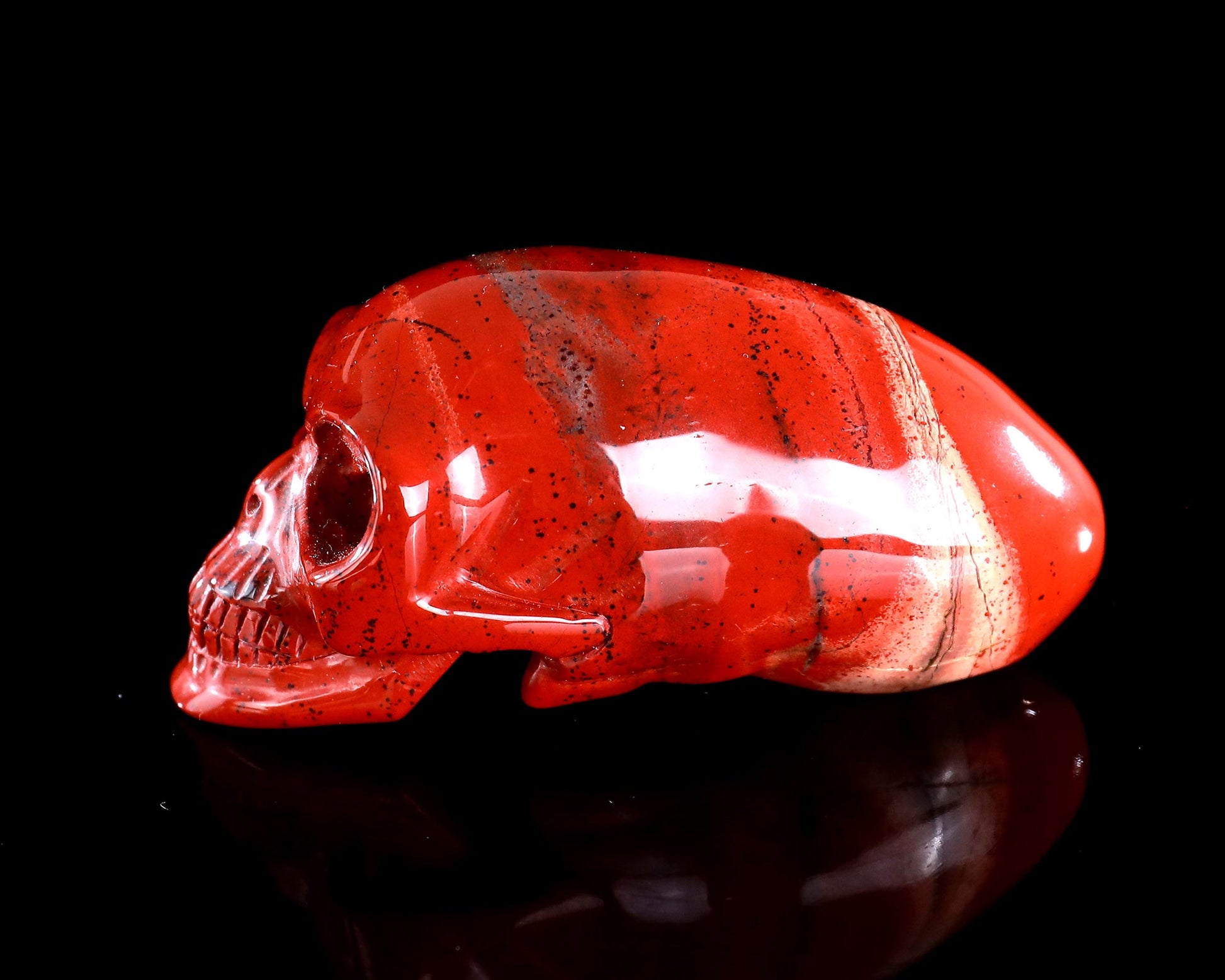 Nicedony 3.9” Red Jasper Hand Carved Elongated Mayan Alien Skull - View 17