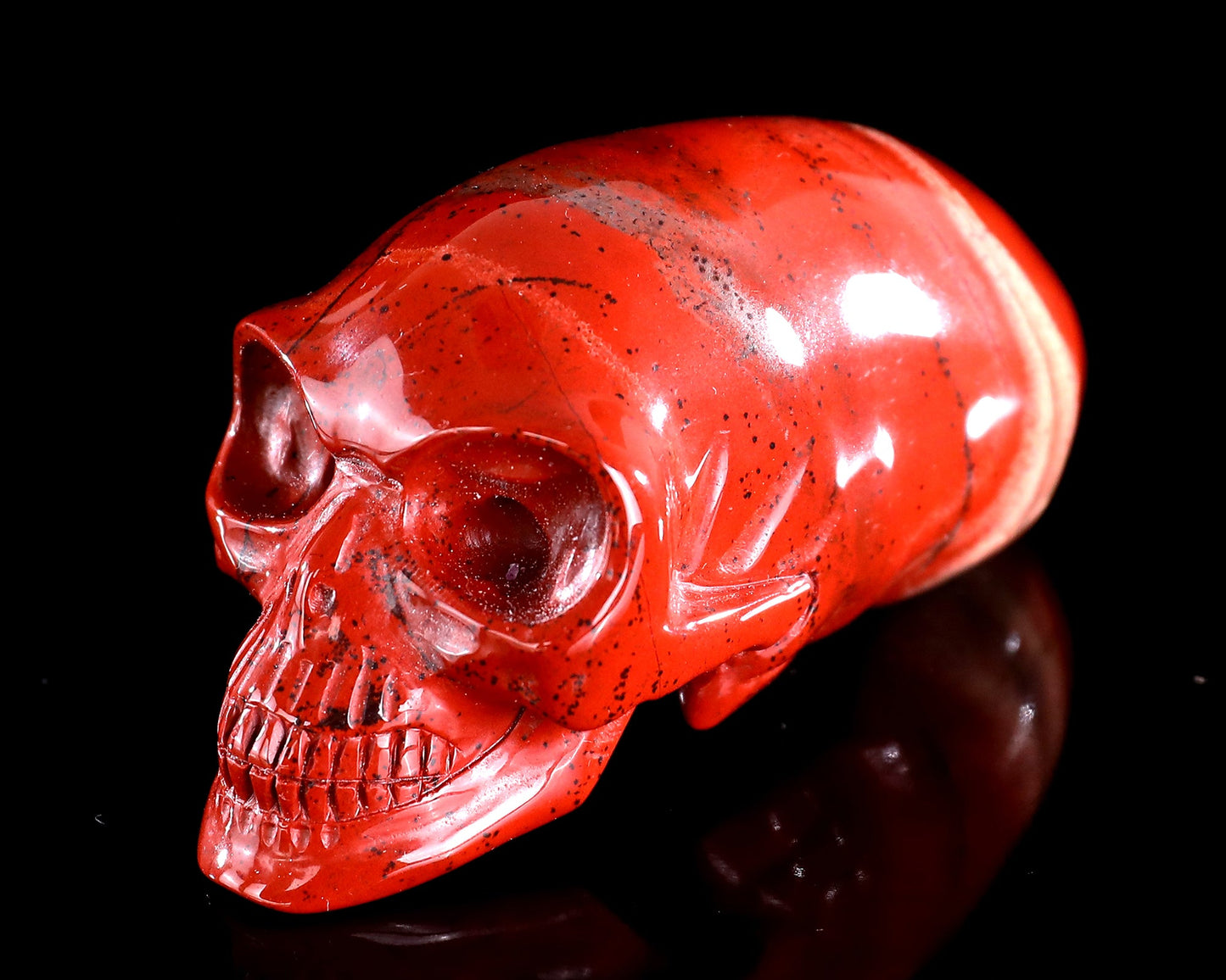 Nicedony 3.9” Red Jasper Hand Carved Elongated Mayan Alien Skull - View 18