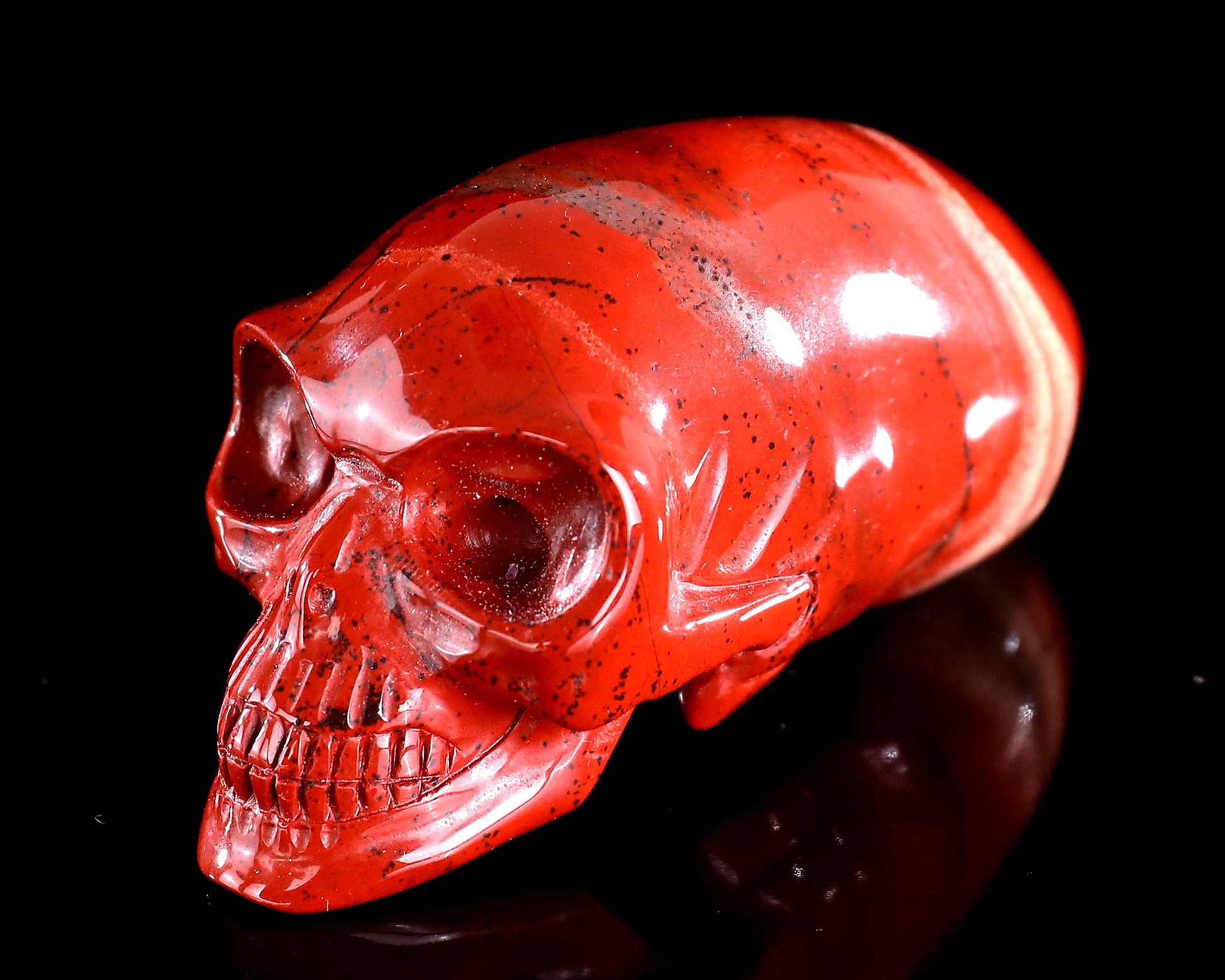 Nicedony 3.9” Red Jasper Hand Carved Elongated Mayan Alien Skull - View 18