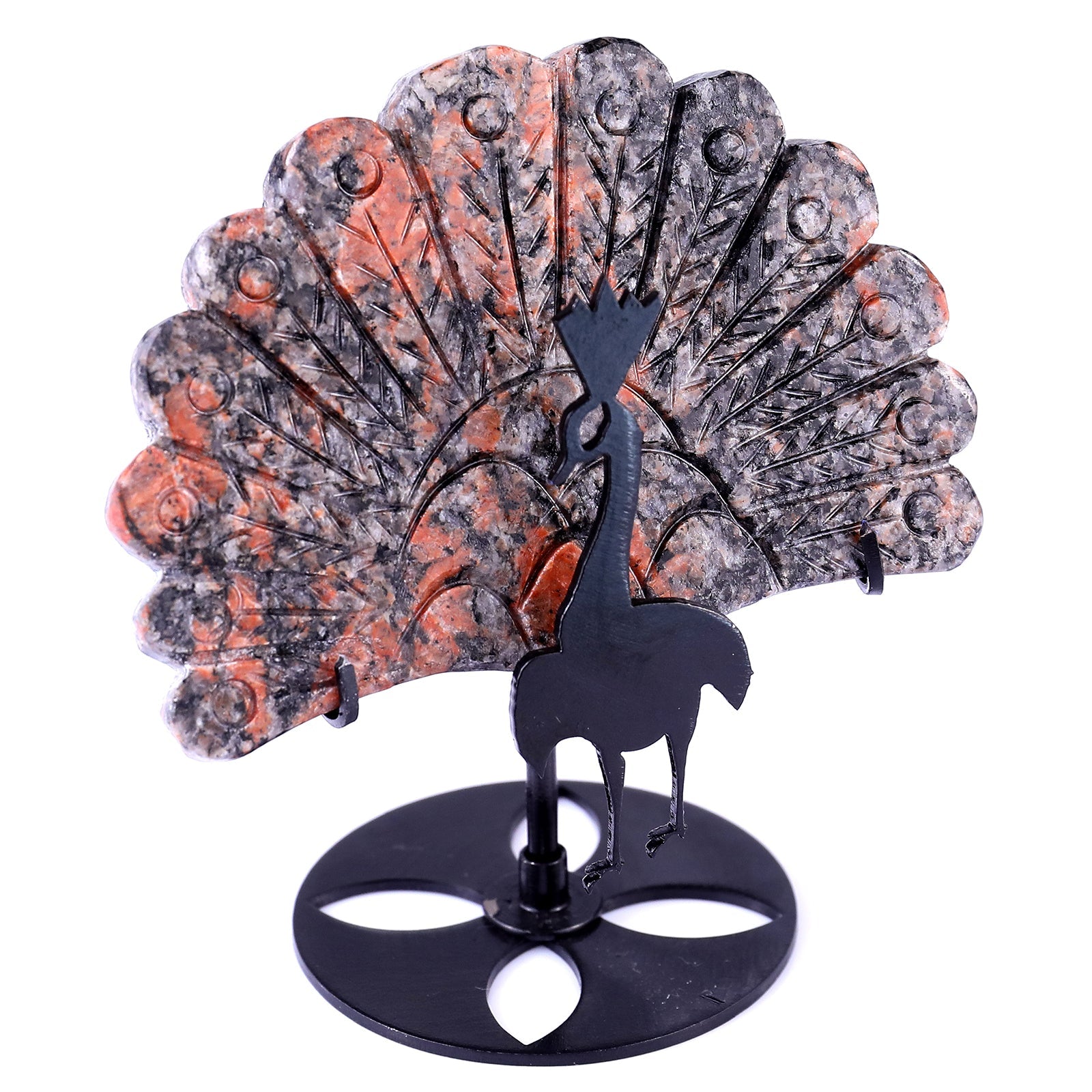 Nicedony 3.9" Orange Calcite Hand Carved Peacock Tail Wings Sculpture - View 2
