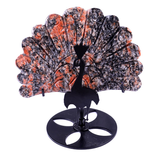 Nicedony 3.9" Orange Calcite Hand Carved Peacock Tail Wings Sculpture