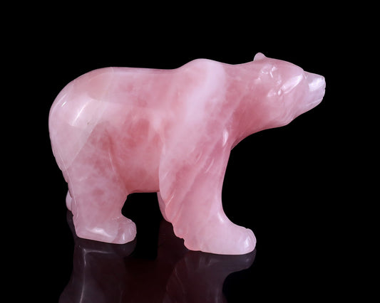 Nicedony 3.9" Rose Quartz Hand Carved Crystal Polar Bear Sculpture