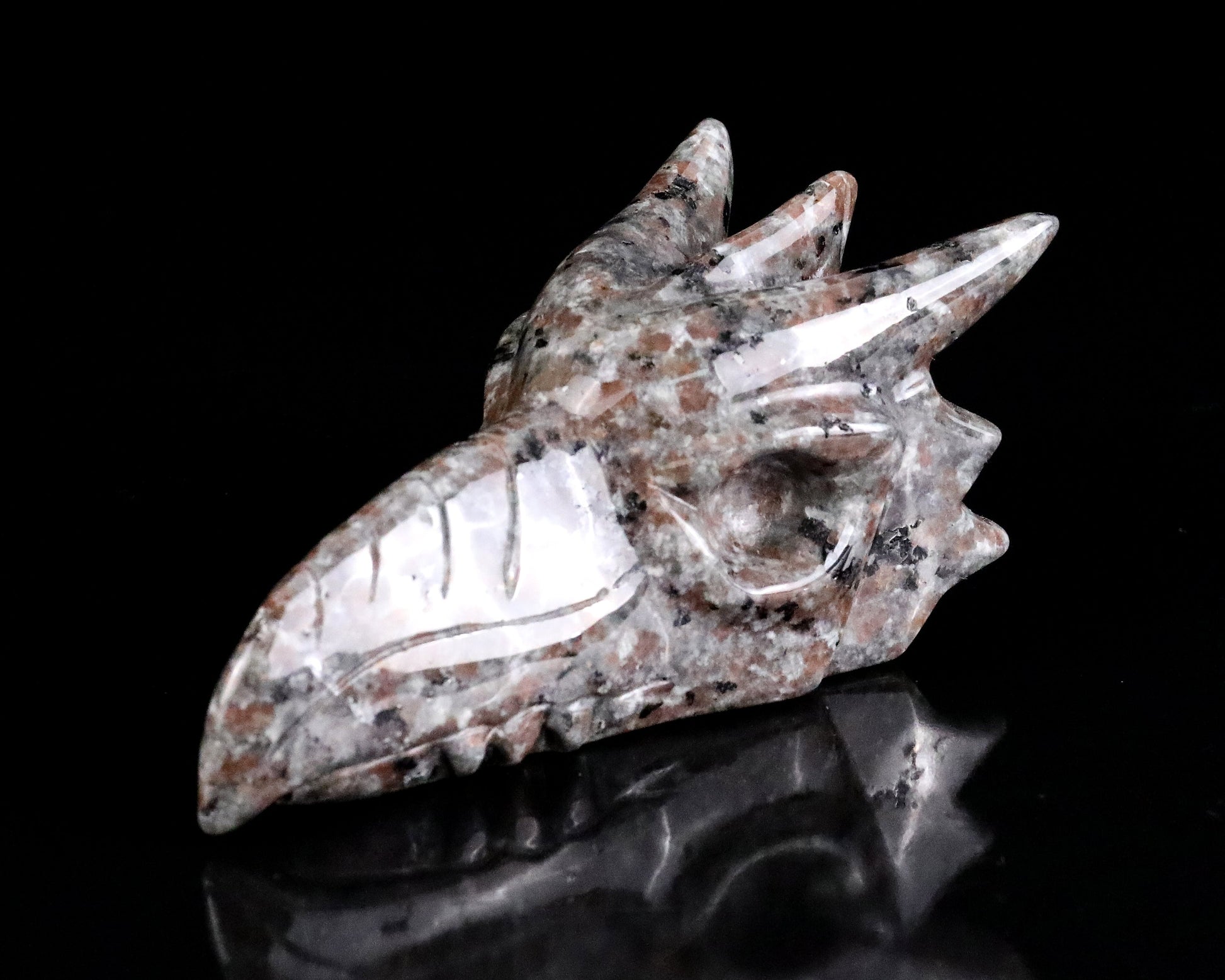 Nicedony 3.9" Yooperlite Hand Carved Crystal Phoenix Skull Sculpture - View 7