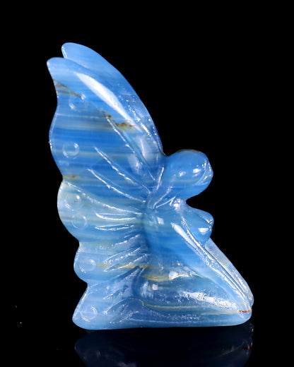 Nicedony 3" Blue Onyx Hand Carved Crystal Flower Faerie Sculpture - View 57