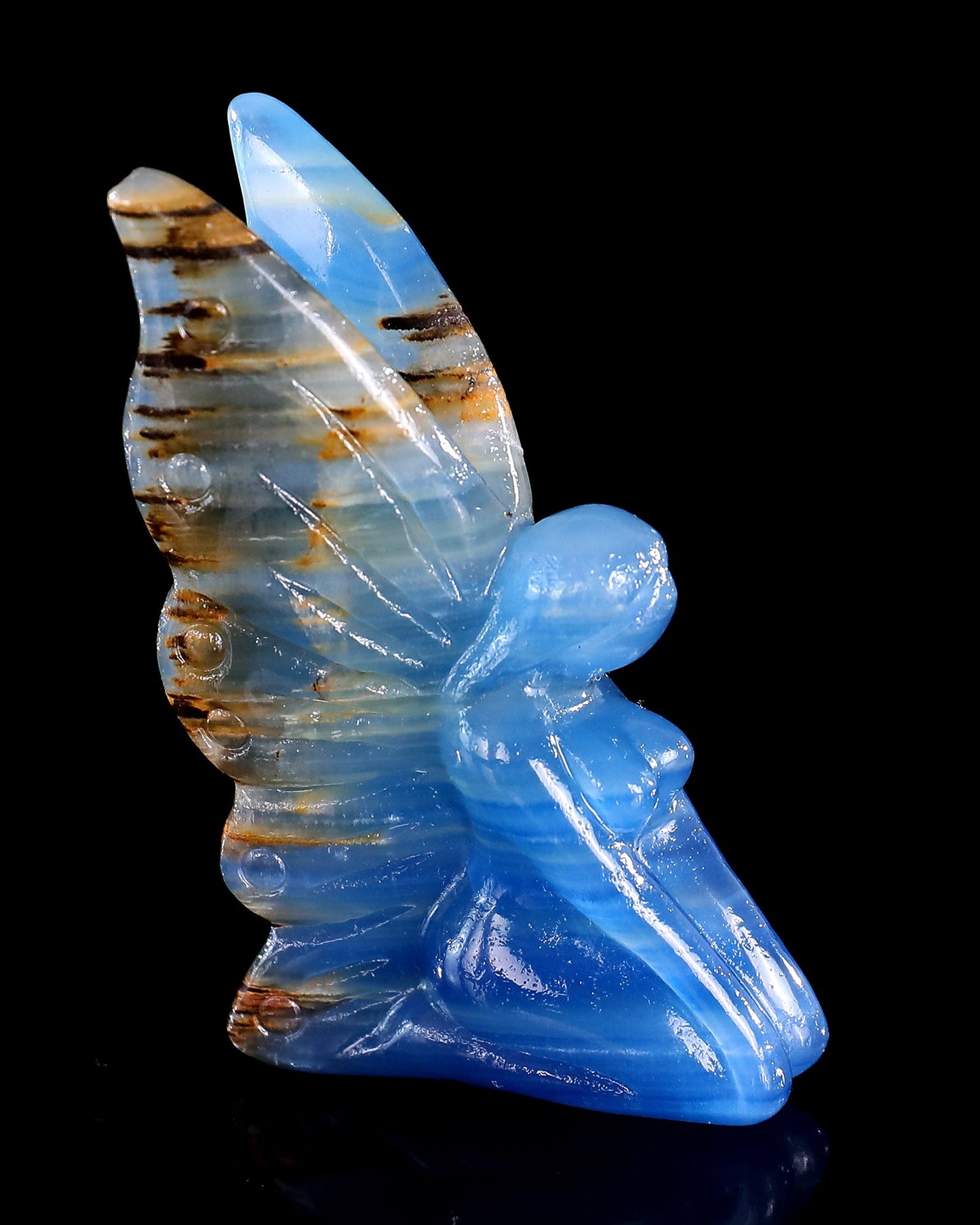 Nicedony 3" Blue Onyx Hand Carved Crystal Flower Faerie Sculpture - View 47