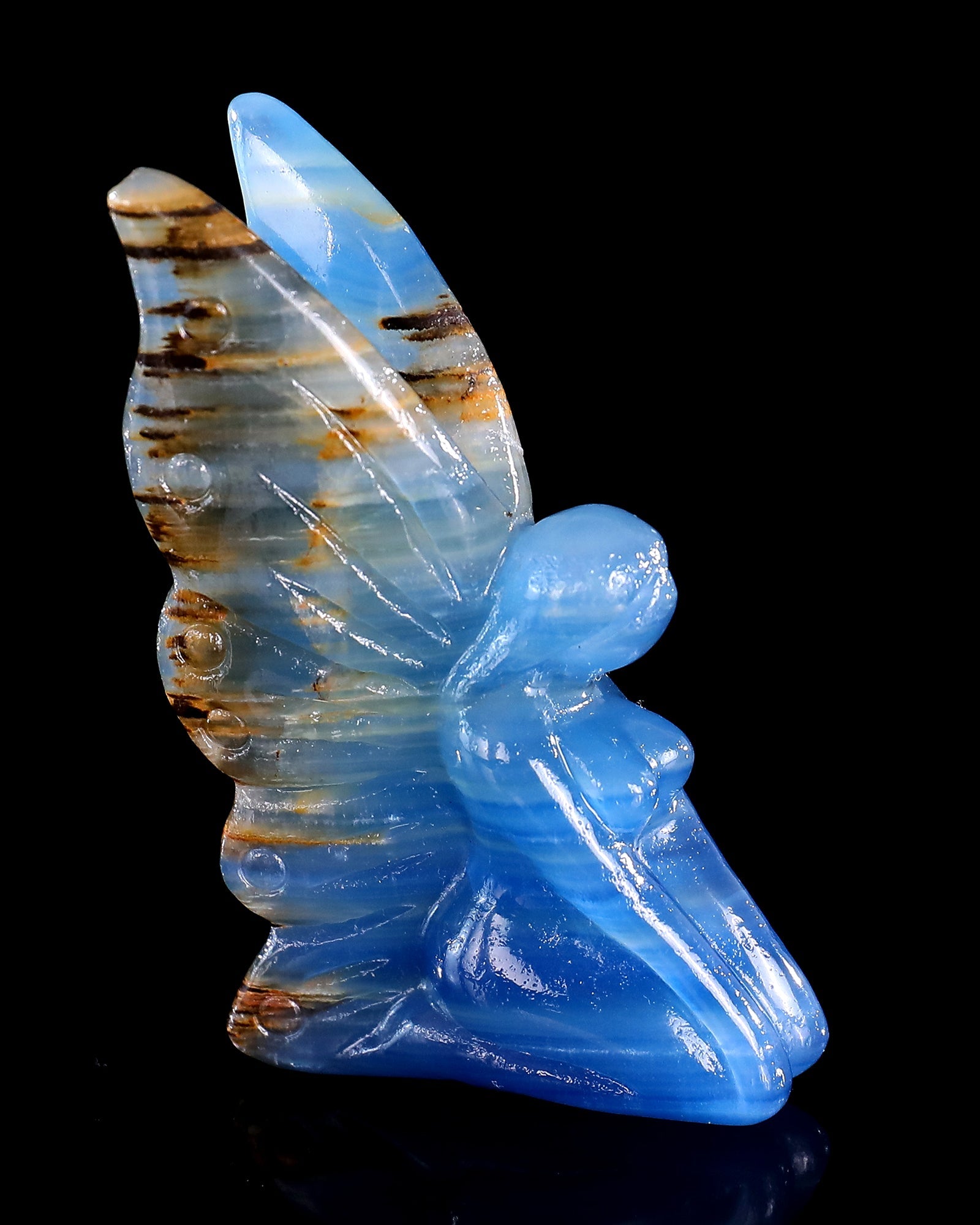 Nicedony 3" Blue Onyx Hand Carved Crystal Flower Faerie Sculpture - View 47