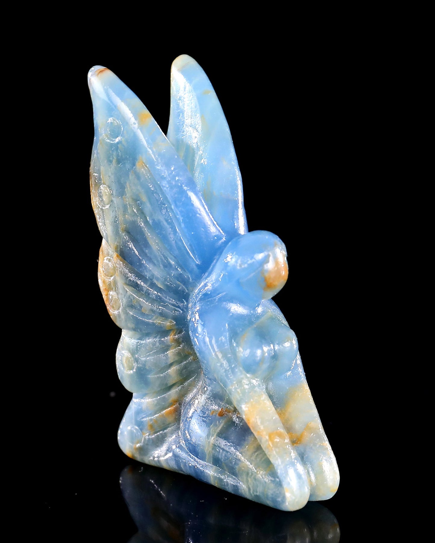 Nicedony 3" Blue Onyx Hand Carved Crystal Flower Faerie Sculpture - View 22