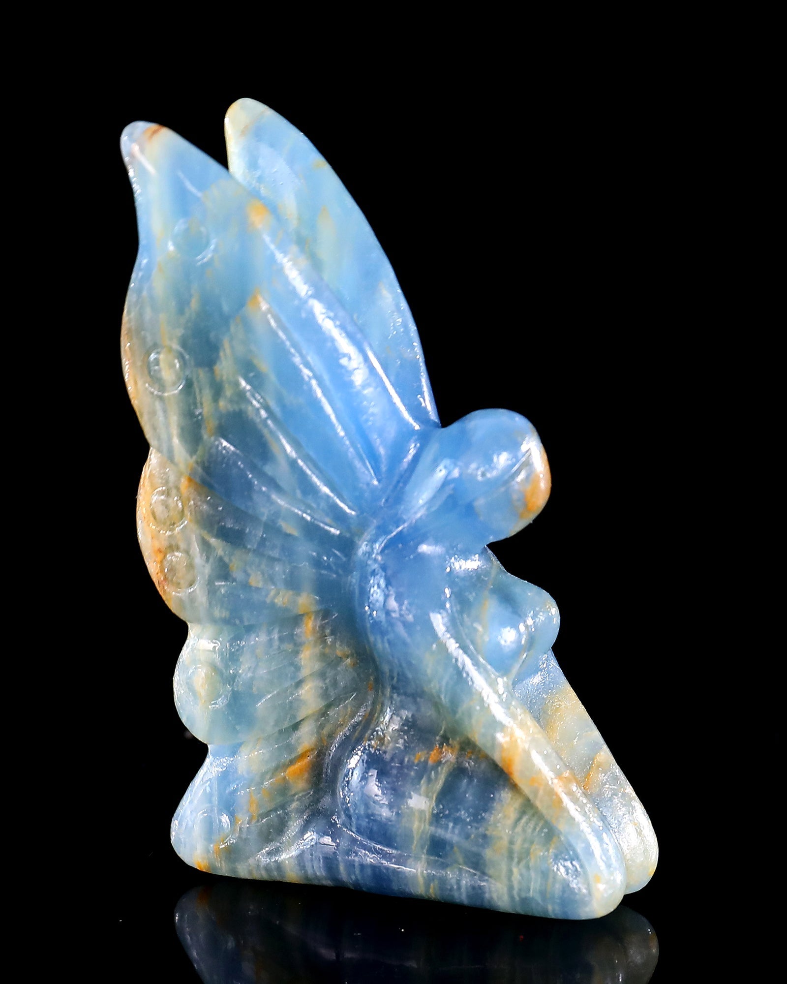 Nicedony 3" Blue Onyx Hand Carved Crystal Flower Faerie Sculpture - View 19