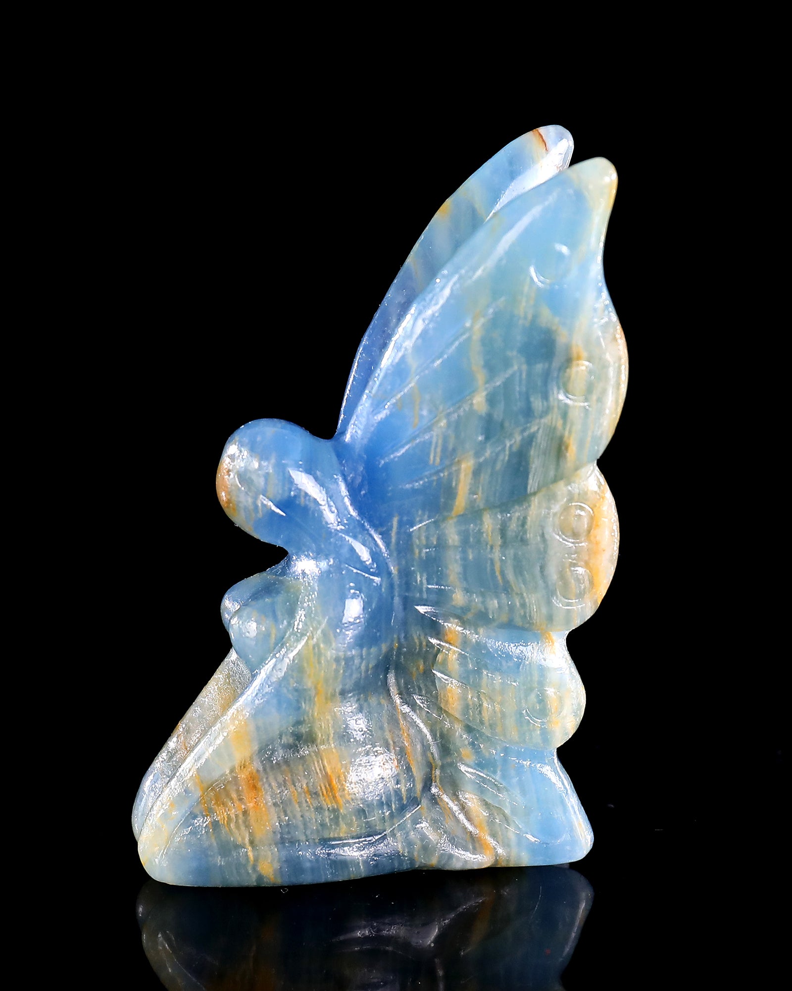 Nicedony 3" Blue Onyx Hand Carved Crystal Flower Faerie Sculpture - View 25