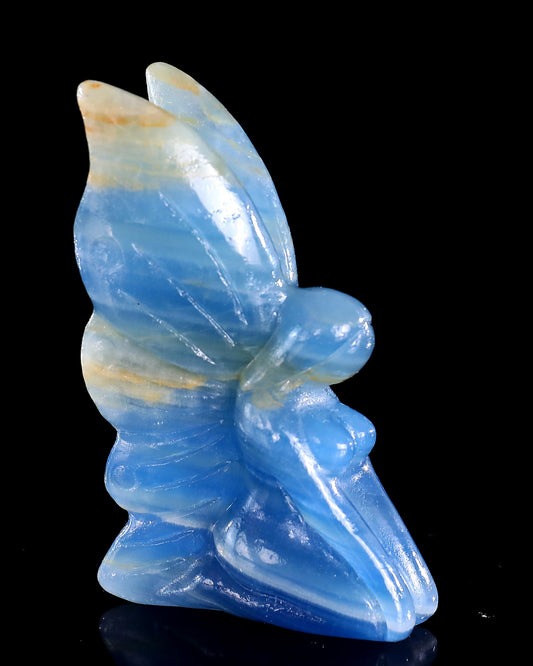 Nicedony 3" Blue Onyx Hand Carved Crystal Flower Faerie Sculpture - #4100680