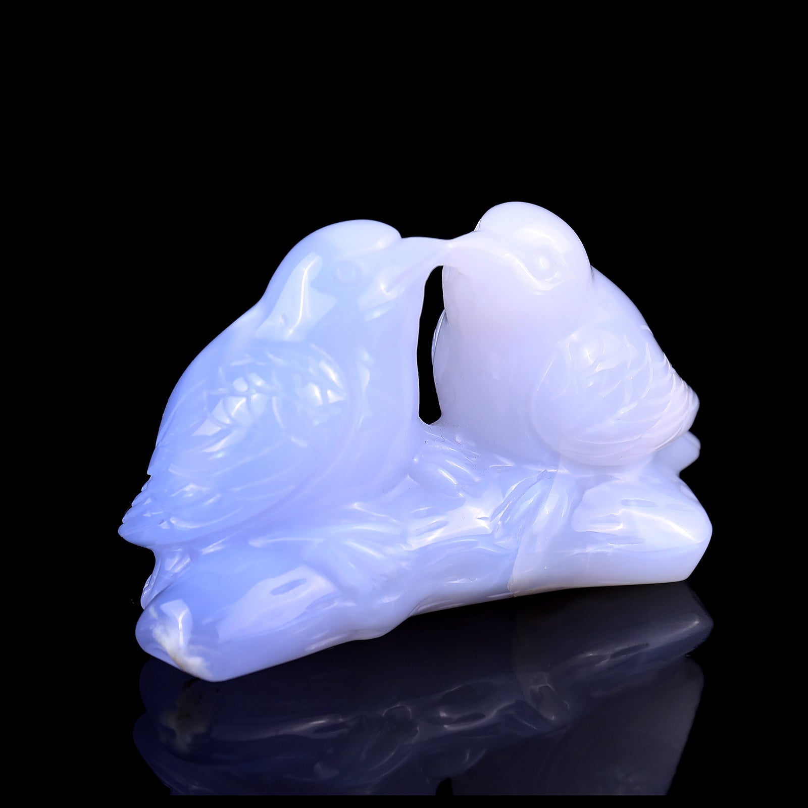 Nicedony 4.0" Blue Chalcedony Hand Carved Crystal Birds Sculpture