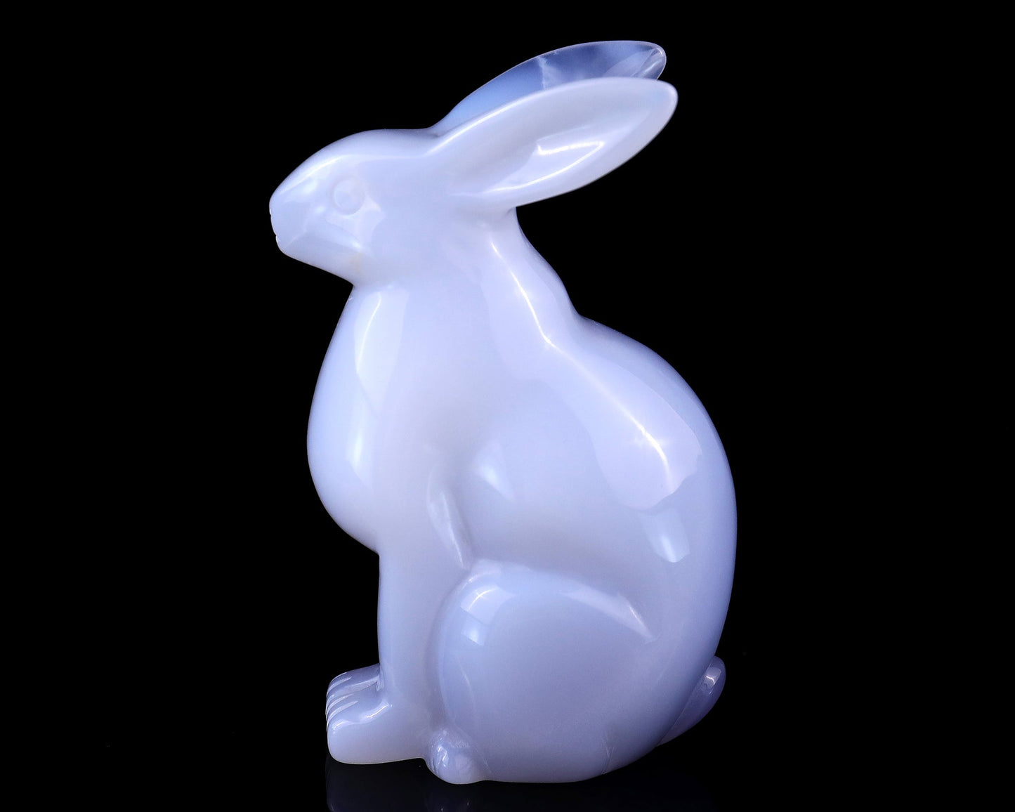 Nicedony 4.0" Blue Chalcedony Hand Carved Crystal Rabbit Sculpture