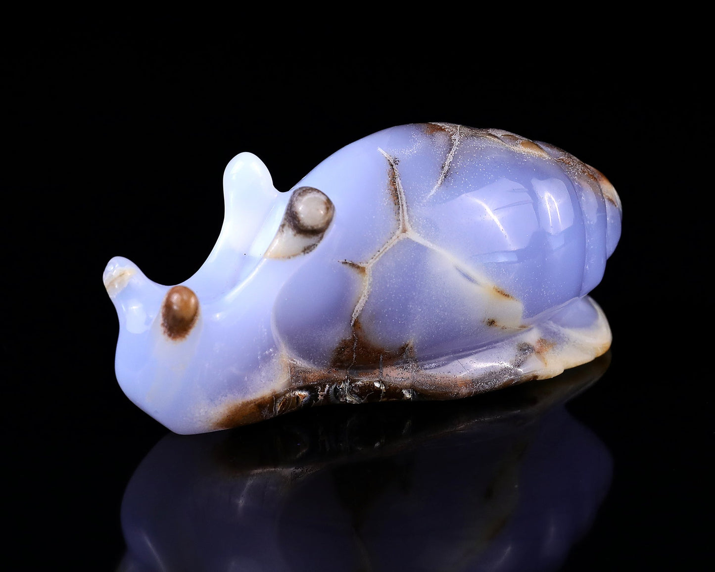 Nicedony 4.0" Blue Chalcedony Hand Carved Crystal Snail Sculpture