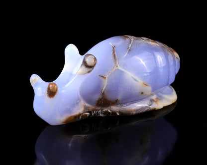 Nicedony 4.0" Blue Chalcedony Hand Carved Crystal Snail Sculpture