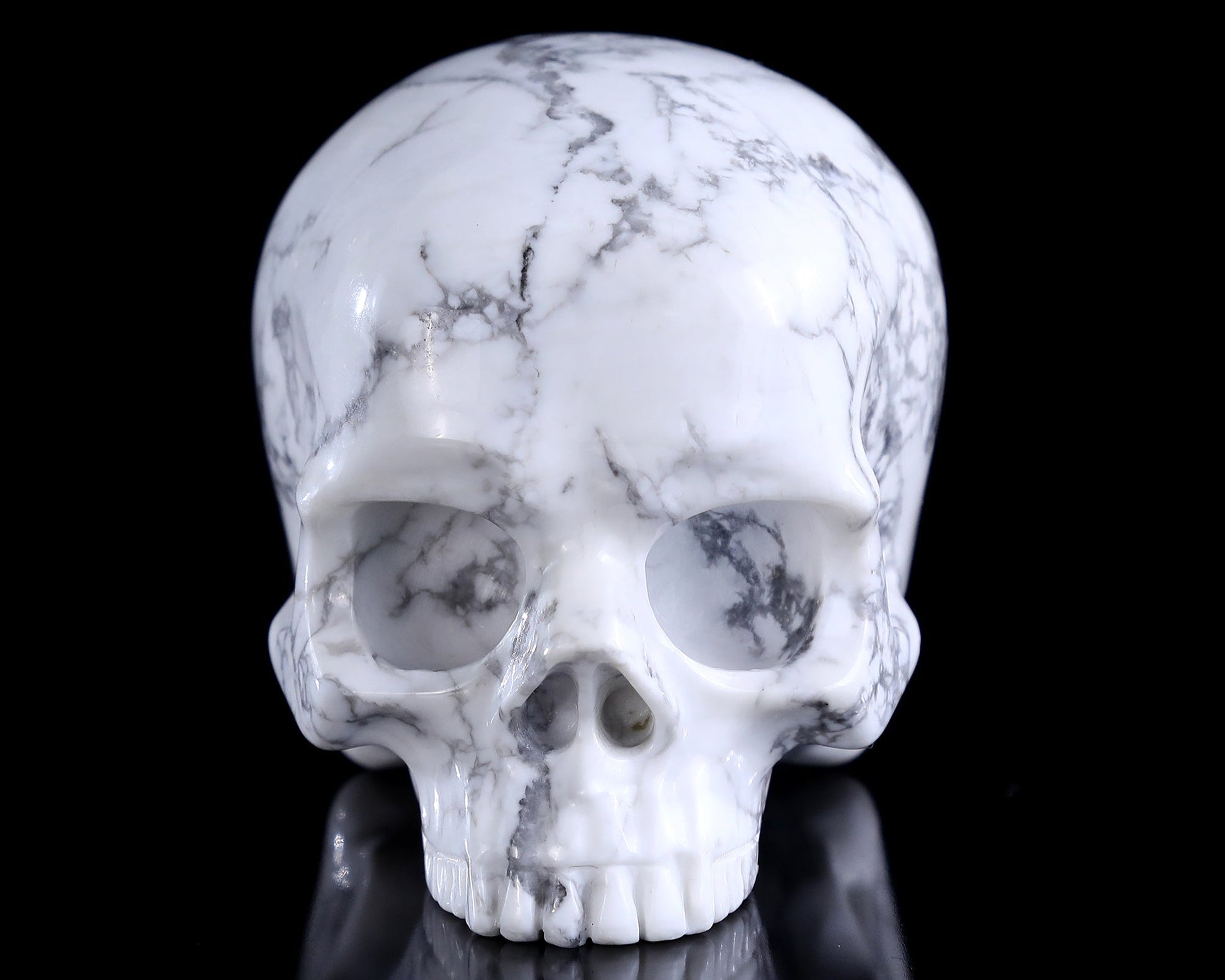 Nicedony 4.0" Howlite Hand Carved Crystal Skull Sculpture - #3100384