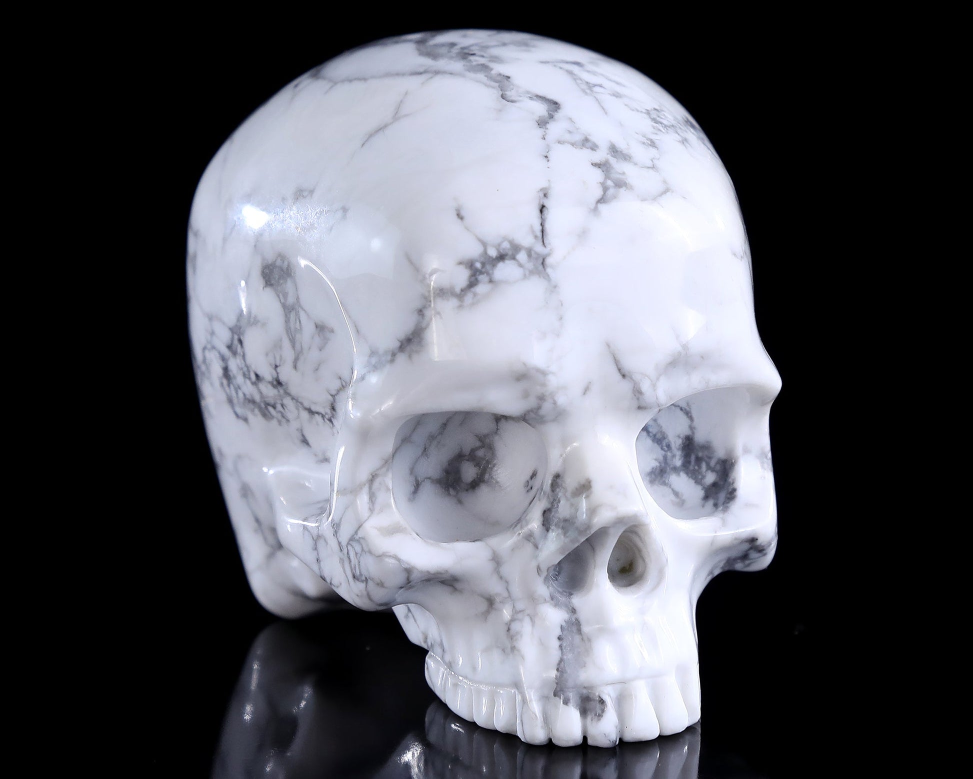 Nicedony 4.0" Howlite Hand Carved Crystal Skull Sculpture - #3100386