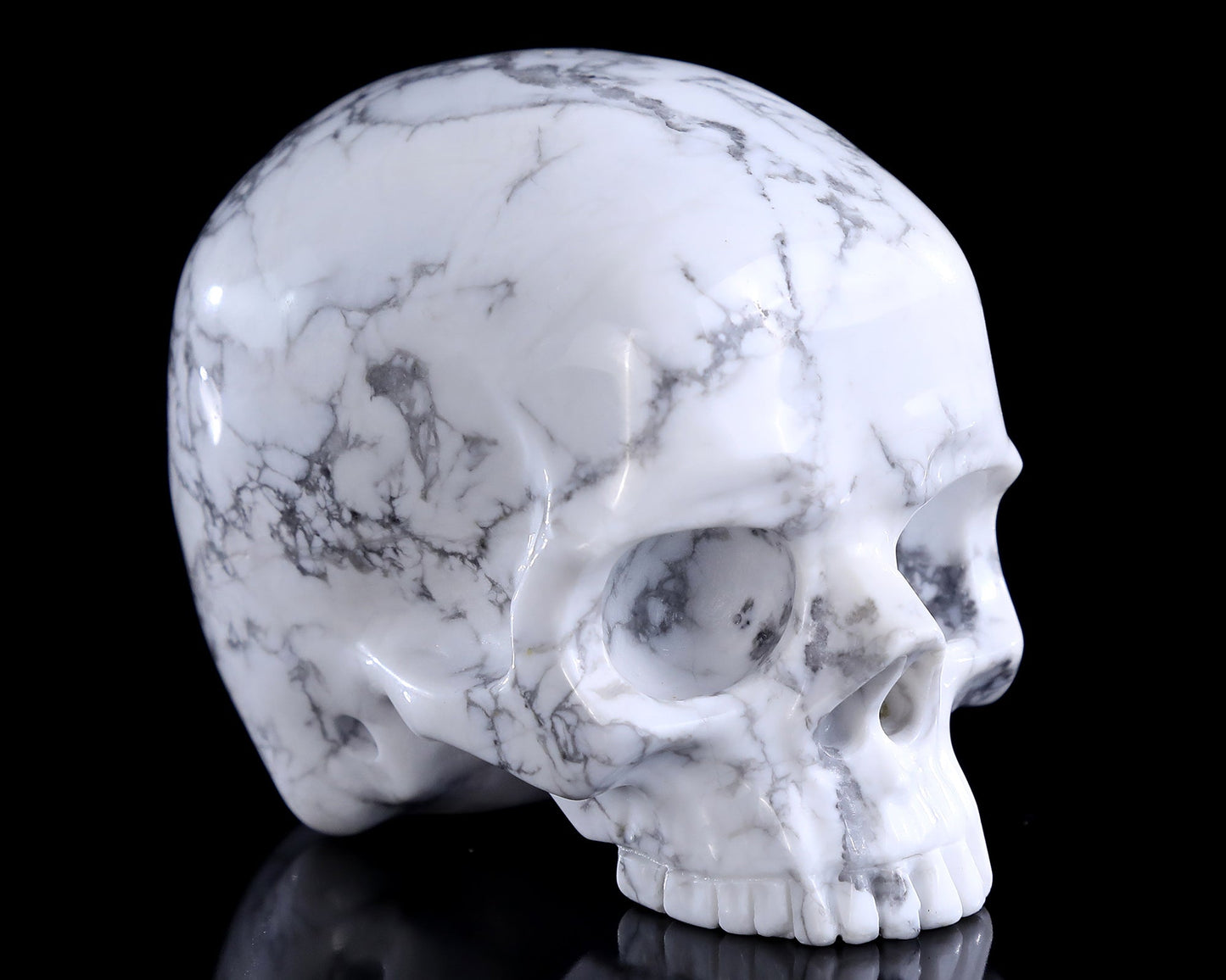 Nicedony 4.0" Howlite Hand Carved Crystal Skull Sculpture - View 3
