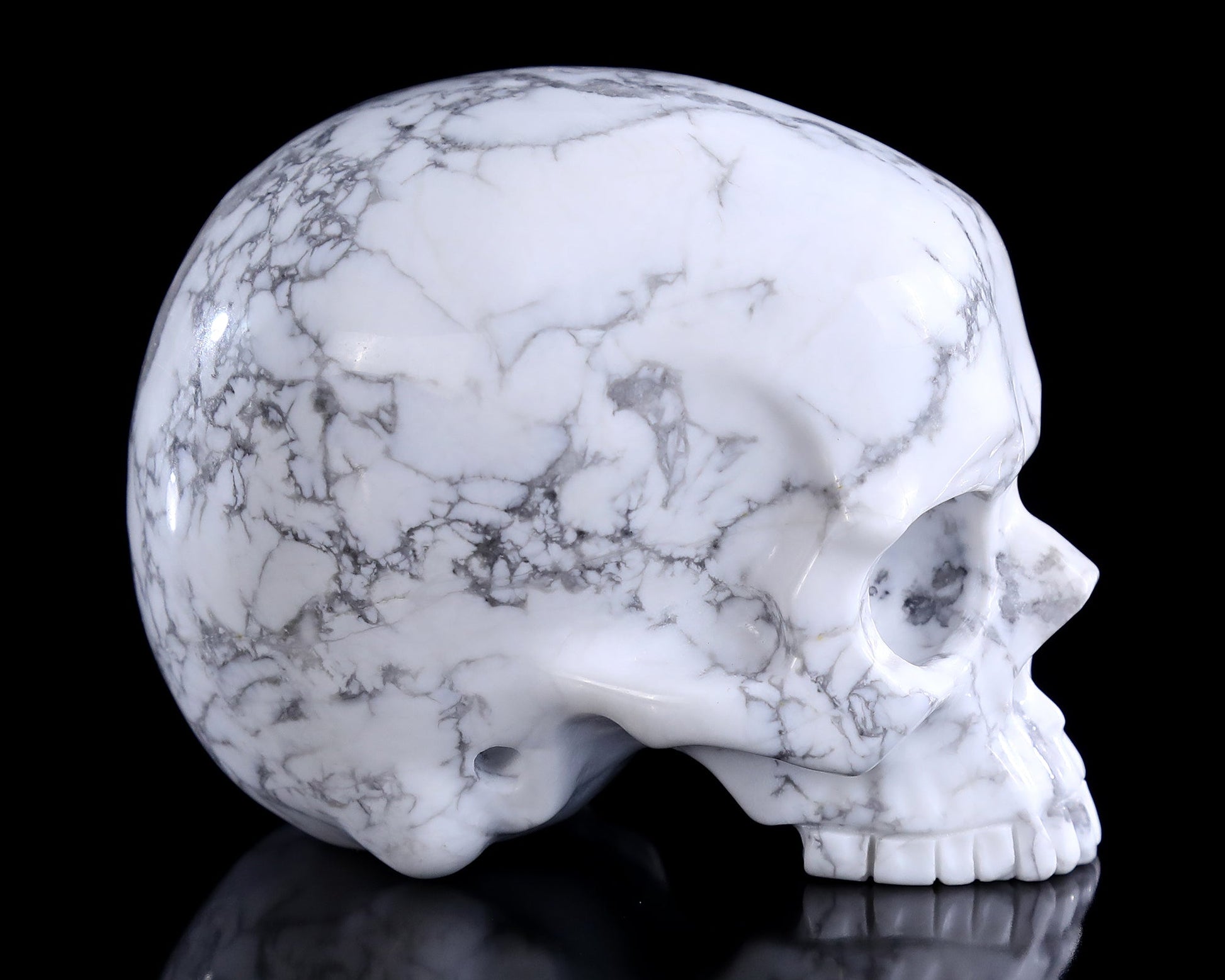 Nicedony 4.0" Howlite Hand Carved Crystal Skull Sculpture - View 4