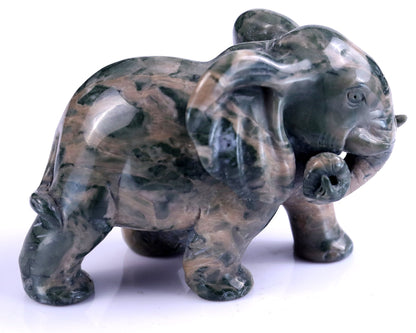 Nicedony 4.0" Jiulong Jade Hand Carved Crystal Elephant Sculpture - View 3