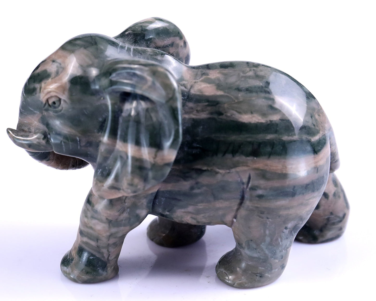 Nicedony 4.0" Jiulong Jade Hand Carved Crystal Elephant Sculpture - View 7